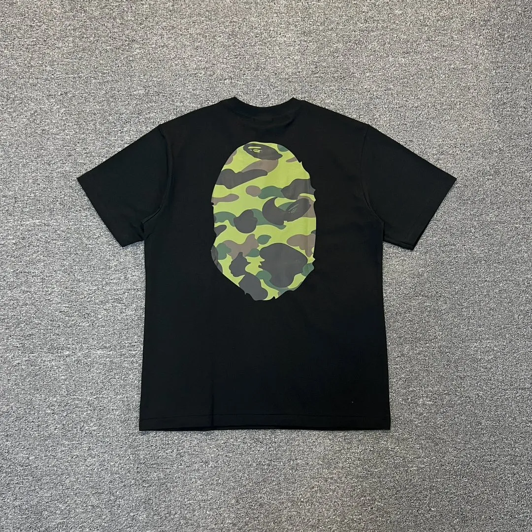 💰140 BAPE double-sided camouflage ape head print classic camouflage reproduction ZP version 270g weight linen cotton fabric Couple style: S-XXL [white green black green white yellow black yellow]