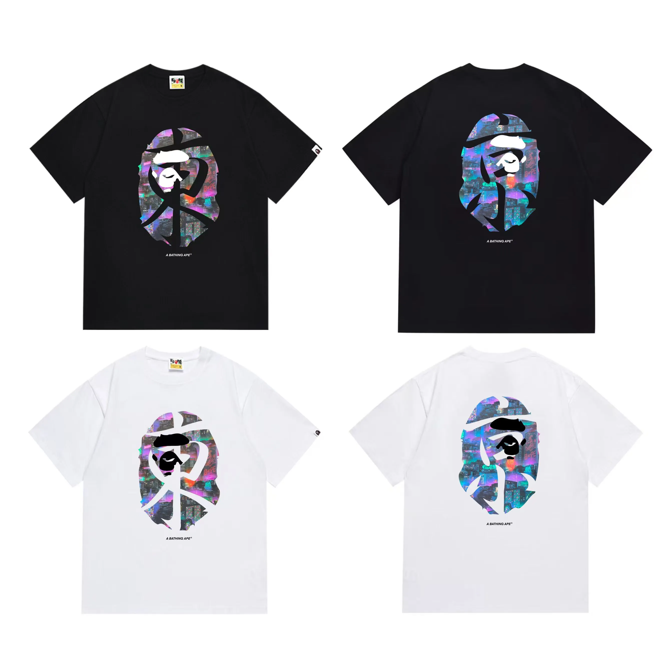 SC1009#p110💰 (top version) BAPE uses 260 grams of high-quality high-weave pure cotton fabric, double yarn combed, soft texture and no pilling, imported environmentally friendly printing glue, bright and three-dimensional pattern, quality 💥Same style for men and women, the upper body is fashionable Color: black white Size: S M L XL XXL