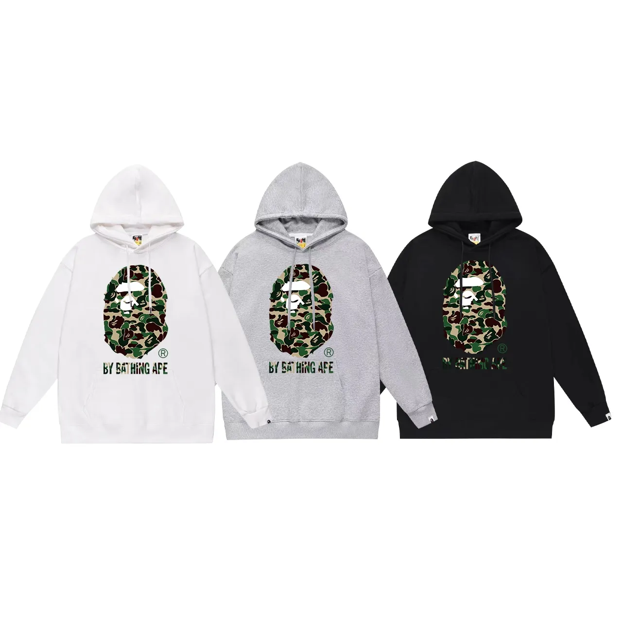 Model No. SC675# terry p160 plus velvet p180💰 (top version) BAPE camouflage ape head LOGO printed hooded sweatshirt. Made of 380g large terry 430g silver fox velvet (drop shoulder large version) fabric. The texture is soft and non-pilling. Imported environmentally friendly printing glue. The pattern is bright and three-dimensional. Quality💥Same style for men and women. The upper body is trendy. Color: black green white green gray green Size: S M L XL XXL