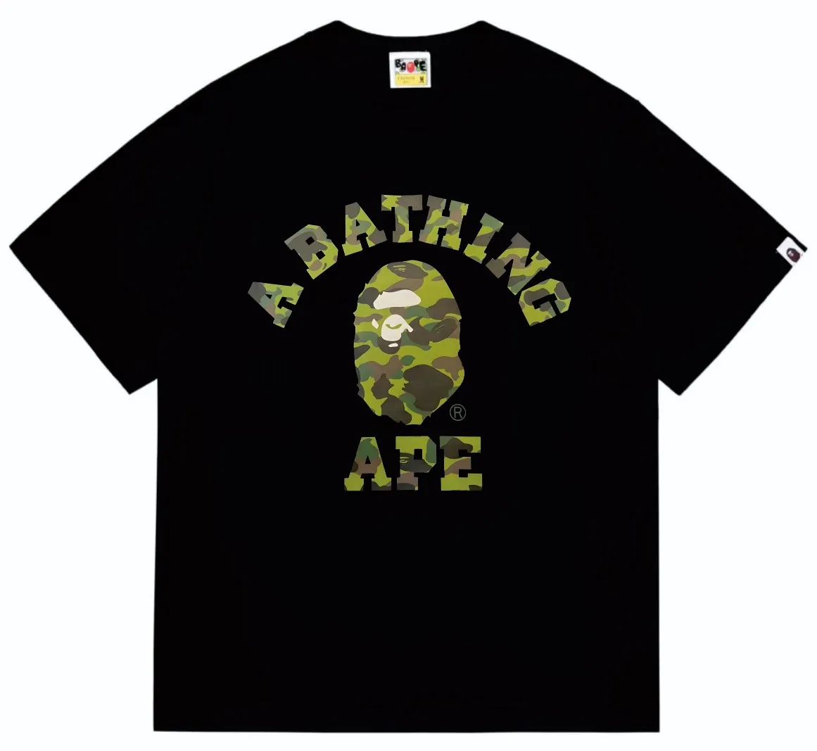 SC249#p110💰 (top version) BAPE camouflage ape head letter printed short-sleeved T-shirt Made of 260 grams of high-quality high-weave pure cotton fabric, double yarn combed, soft texture without pilling, imported environmentally friendly printing glue, bright and three-dimensional pattern, quality 💥unisex style, the upper body is fashionable Color: black red white red black purple white purple black yellow white yellow black blue white blue black camouflage green white camouflage green Size: S M L XL XXL