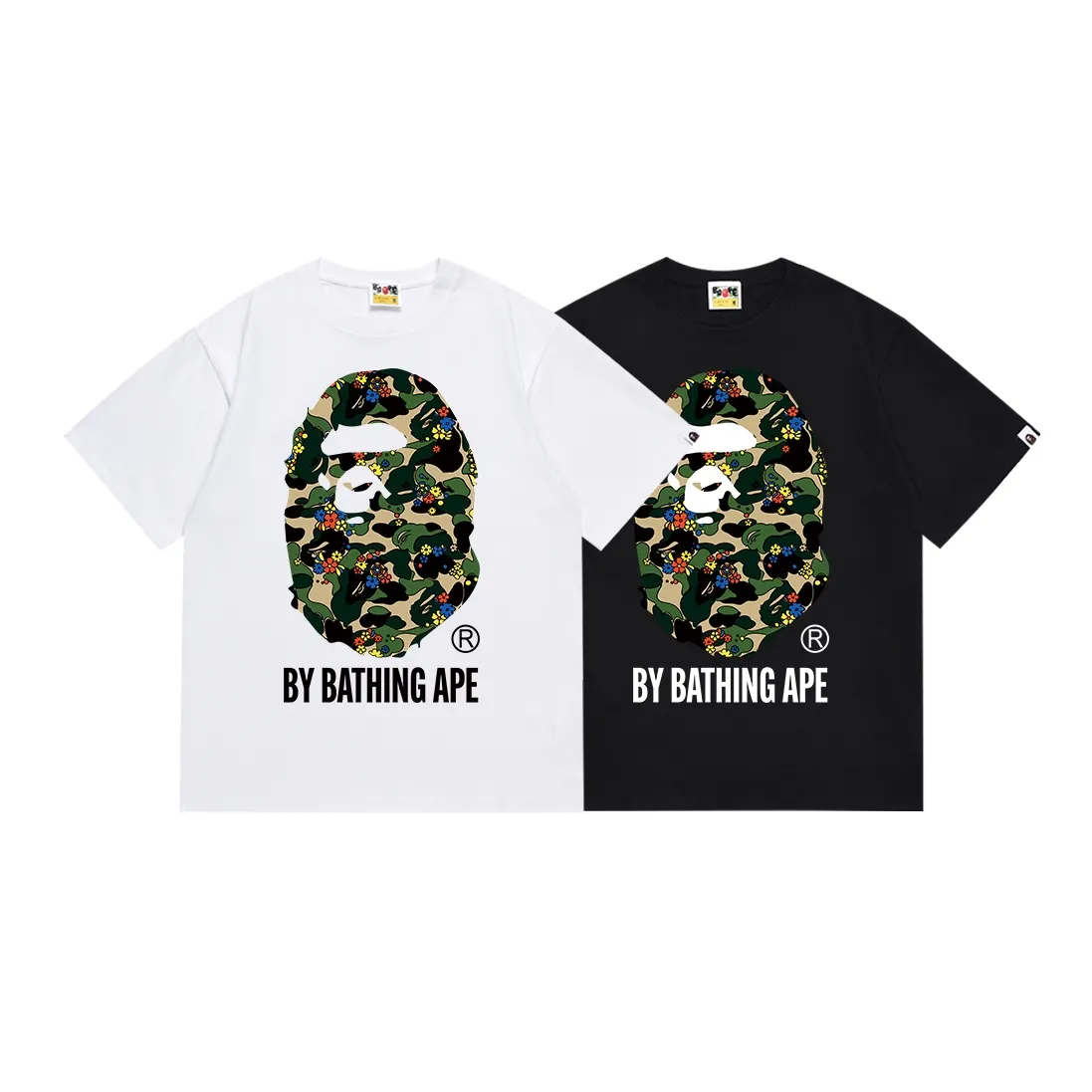 SC084#p110💰 (Top version) BAPE flower camouflage ape head letter printed short-sleeved T-shirt Made of 260 grams of high-quality high-weave pure cotton fabric, double yarn combed, soft and non-pilling texture, imported environmentally friendly printing glue, bright and three-dimensional pattern, quality 💥Same style for men and women, the upper body is fashionable Color: black white Size: S M L XL XXL