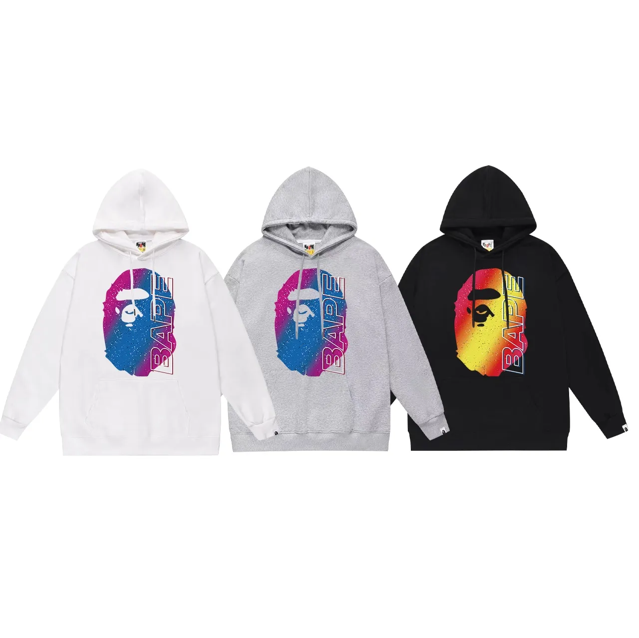 Model number SC727#terry p160 plus velvet 180💰 (top version) BAPE gradient grainy ape head letter print hooded sweatshirt. Made of 380 grams of large terry (drop shoulder large version) fabric. The texture is soft and non-pilling. Imported environmentally friendly printing glue. The pattern is bright and three-dimensional. Quality💥Same style for men and women. The upper body is trendy. Color: black white gray Size: S M L XL XXL