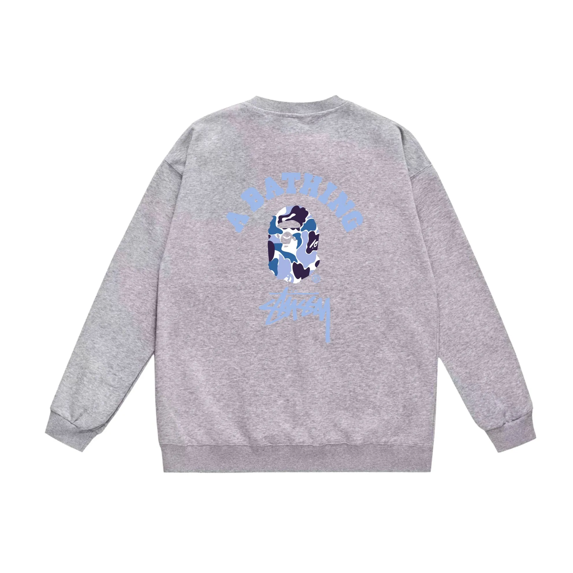 P150 model number SC513# terry 75 plus velvet 80 (top version) BAPE×STUSSY co-branded Stussy letter round neck sweatshirt Made of 350 grams of large terry (drop shoulder large version) fabric, soft texture and no pilling Imported environmentally friendly printing glue The pattern is bright and three-dimensional Quality 💥Same style for men and women The upper body is fashionable Color: black white gray Size: S M L XL XXL