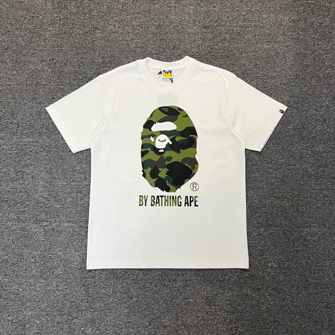 💰140 BAPE classic great ape print camouflage work ZP version 280g weight linen cotton fabric Couple style: S-XXL [black green white green black yellow white yellow]