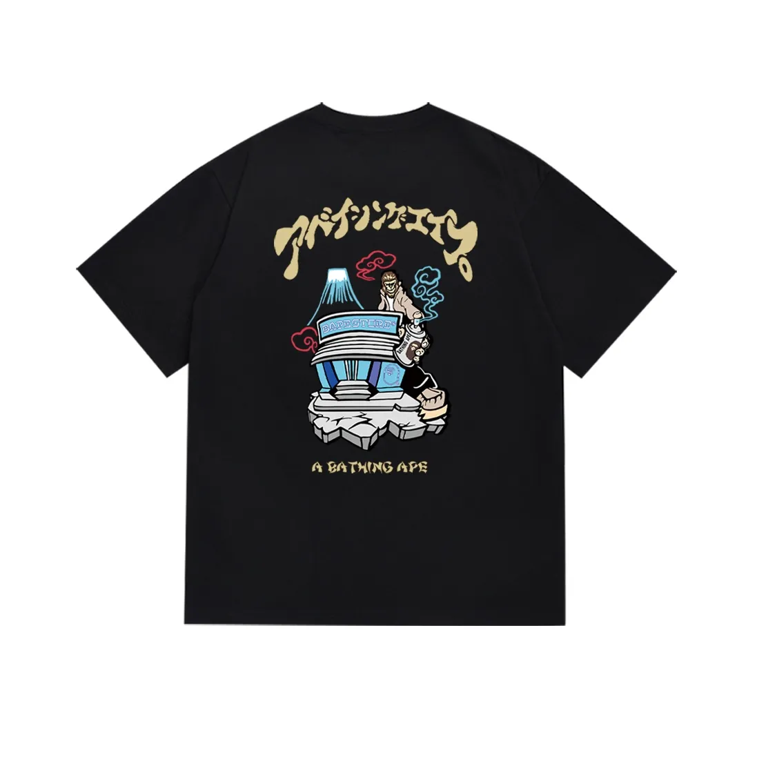 SC144#p110💰 (top version) BAPE SOUVENIR RELAXED FIT souvenir ape short-sleeved T-shirt Made of 260 grams of high-quality high-weave pure cotton fabric, double yarn combed, soft texture and no pilling Imported environmentally friendly printing glue, bright and three-dimensional patterns, quality 💥Same style for men and women, the upper body is fashionable Color: black white Size: S M L XL XXL