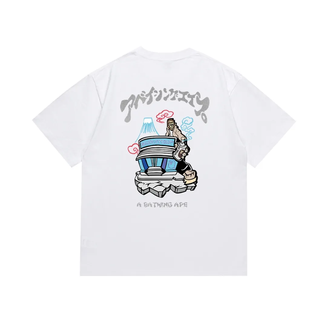 SC144#p110💰 (top version) BAPE SOUVENIR RELAXED FIT souvenir ape short-sleeved T-shirt Made of 260 grams of high-quality high-weave pure cotton fabric, double yarn combed, soft texture and no pilling Imported environmentally friendly printing glue, bright and three-dimensional patterns, quality 💥Same style for men and women, the upper body is fashionable Color: black white Size: S M L XL XXL