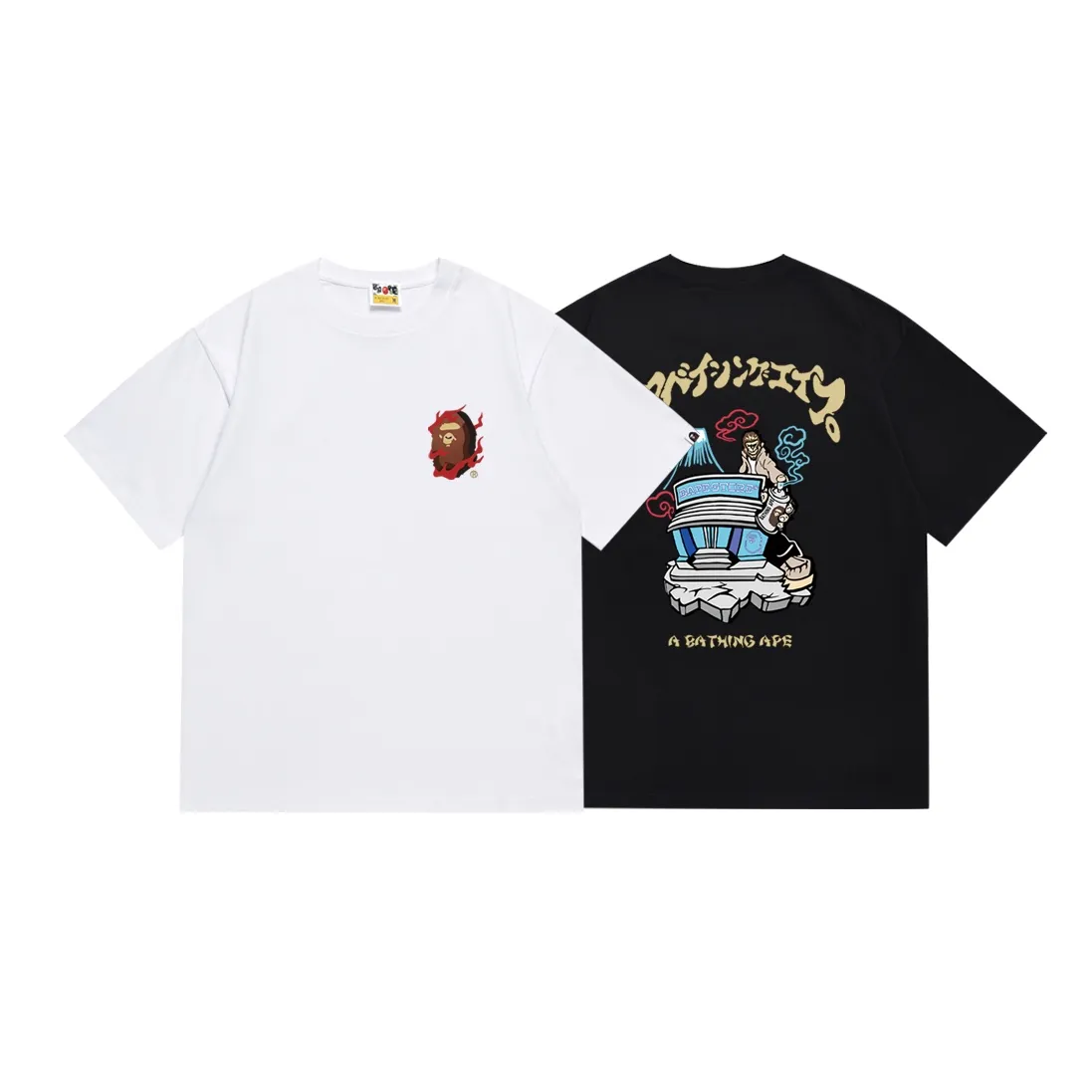 SC144#p110💰 (top version) BAPE SOUVENIR RELAXED FIT souvenir ape short-sleeved T-shirt Made of 260 grams of high-quality high-weave pure cotton fabric, double yarn combed, soft texture and no pilling Imported environmentally friendly printing glue, bright and three-dimensional patterns, quality 💥Same style for men and women, the upper body is fashionable Color: black white Size: S M L XL XXL