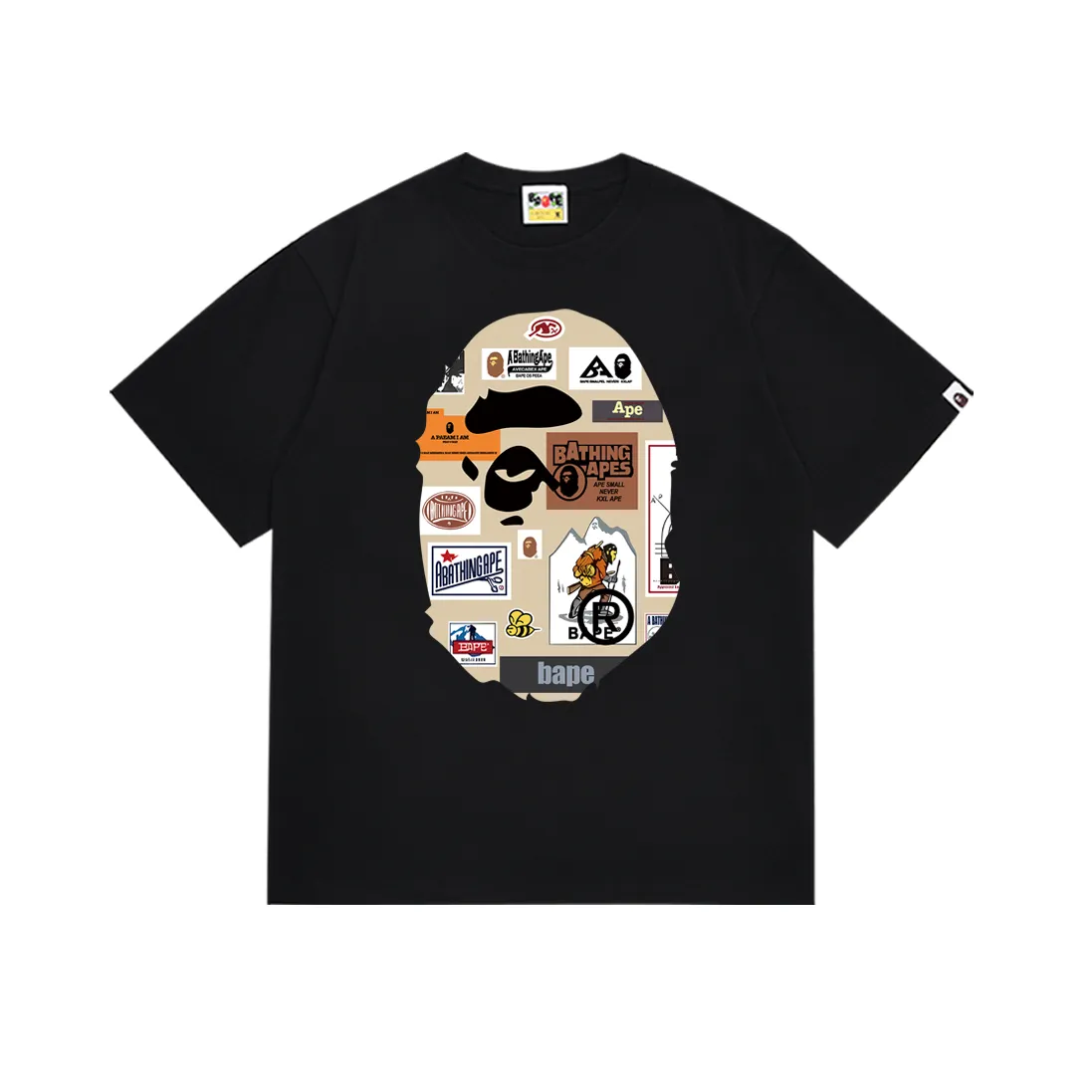 P110 SC007# (top version) BAPE ape head printed short-sleeved T-shirt Japanese trendy brand for men. Made of 260 grams of high-quality high-weave pure cotton fabric. Double yarn combed. The texture is soft and non-pilling. Imported environmentally friendly printing glue. The pattern is bright and three-dimensional. Quality 💥Same style for men and women. The upper body is trendy. Color: black and white. Size: S M L XL XXL