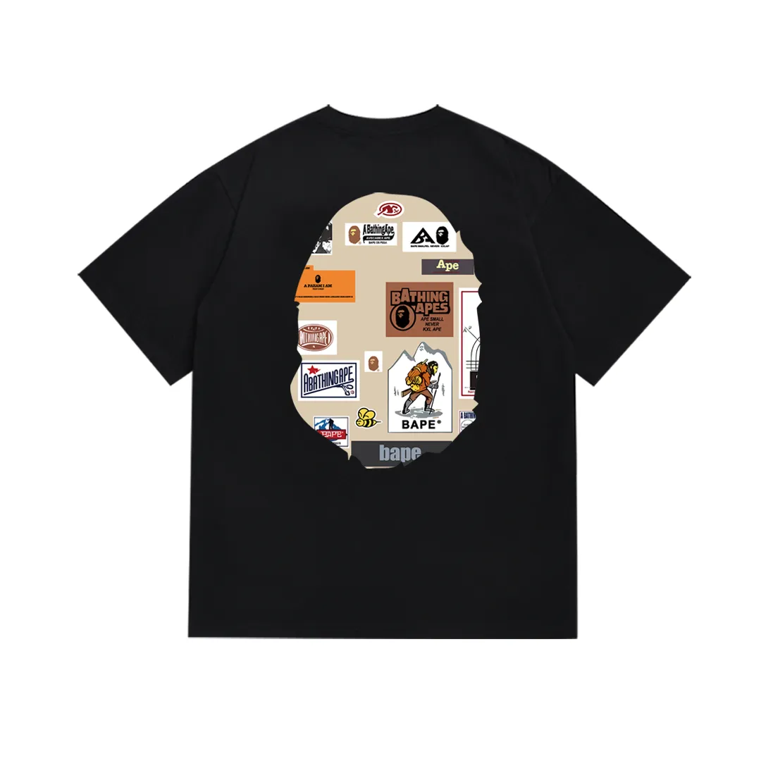 P110 SC007# (top version) BAPE ape head printed short-sleeved T-shirt Japanese trendy brand for men. Made of 260 grams of high-quality high-weave pure cotton fabric. Double yarn combed. The texture is soft and non-pilling. Imported environmentally friendly printing glue. The pattern is bright and three-dimensional. Quality 💥Same style for men and women. The upper body is trendy. Color: black and white. Size: S M L XL XXL