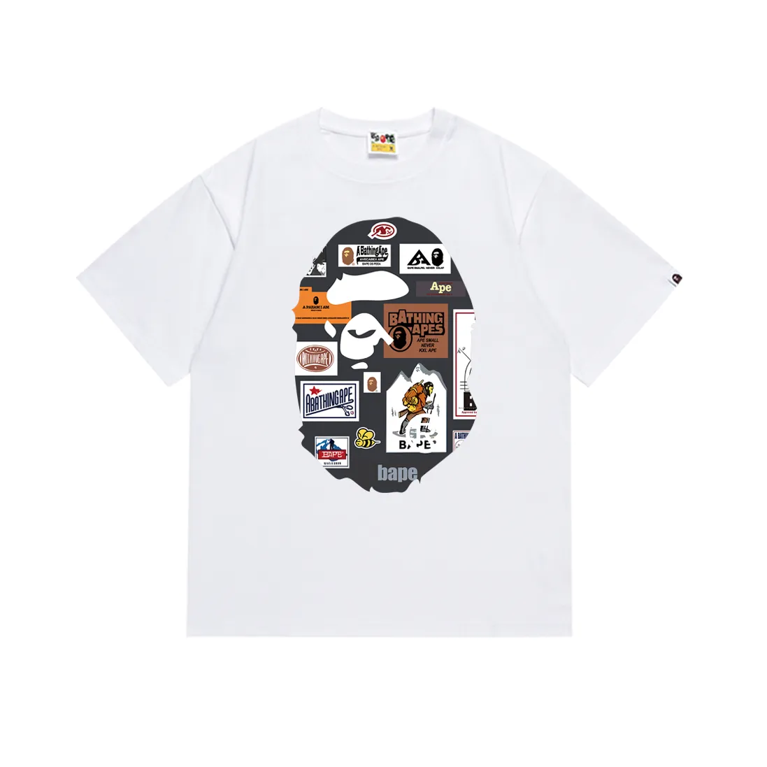 P110 SC007# (top version) BAPE ape head printed short-sleeved T-shirt Japanese trendy brand for men. Made of 260 grams of high-quality high-weave pure cotton fabric. Double yarn combed. The texture is soft and non-pilling. Imported environmentally friendly printing glue. The pattern is bright and three-dimensional. Quality 💥Same style for men and women. The upper body is trendy. Color: black and white. Size: S M L XL XXL