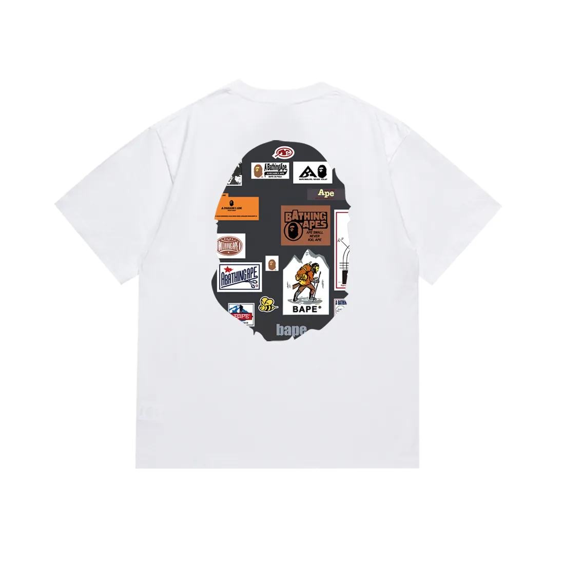 P110 SC007# (top version) BAPE ape head printed short-sleeved T-shirt Japanese trendy brand for men. Made of 260 grams of high-quality high-weave pure cotton fabric. Double yarn combed. The texture is soft and non-pilling. Imported environmentally friendly printing glue. The pattern is bright and three-dimensional. Quality 💥Same style for men and women. The upper body is trendy. Color: black and white. Size: S M L XL XXL