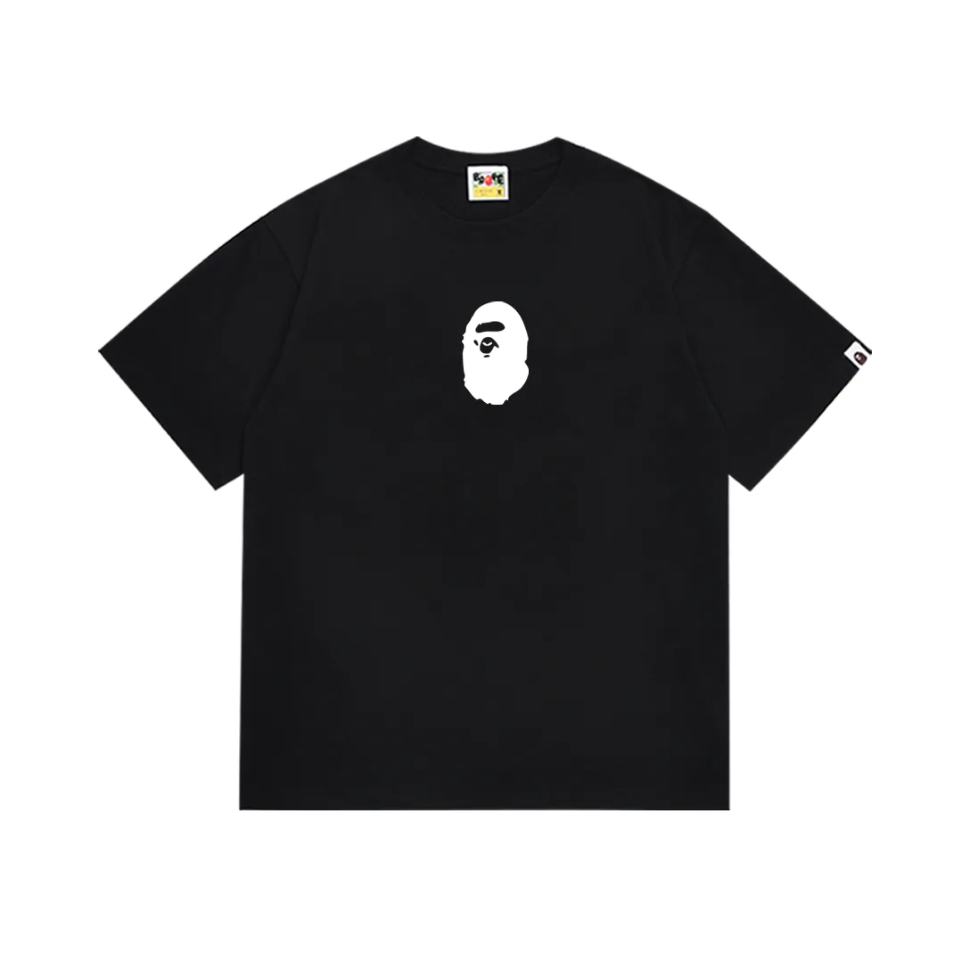 P110 SC025# (top version) BAPE classic little ape head pattern letter printed short-sleeved T-shirt. Made of 260 grams of high-quality high-weave pure cotton fabric. Double yarn combed, soft texture and no pilling. Imported environmentally friendly printing glue. Bright and three-dimensional pattern. Quality 💥Same style for men and women. The upper body is trendy. Color: black and white. Size: S M L XL XXL