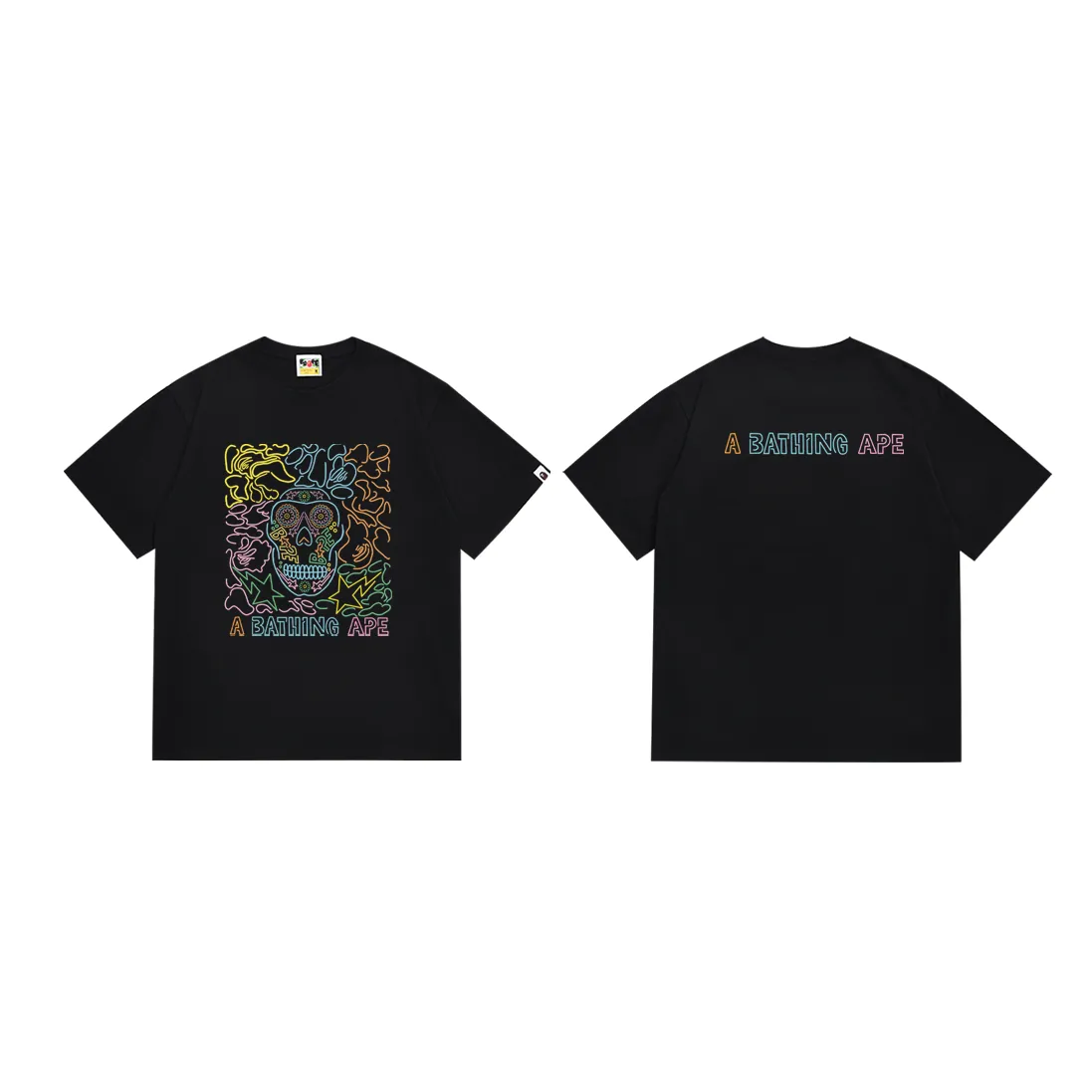 P110 SC021# (top version) BAPE ape head letter printed short-sleeved T-shirt Japanese trendy brand for men. Made of 260 grams of high-quality high-weave pure cotton fabric. Double yarn combed. The texture is soft and non-pilling. Imported environmentally friendly printing glue. The pattern is bright and three-dimensional. Quality 💥Same style for men and women. The upper body is trendy. Color: black and white. Size: S M L XL XXL