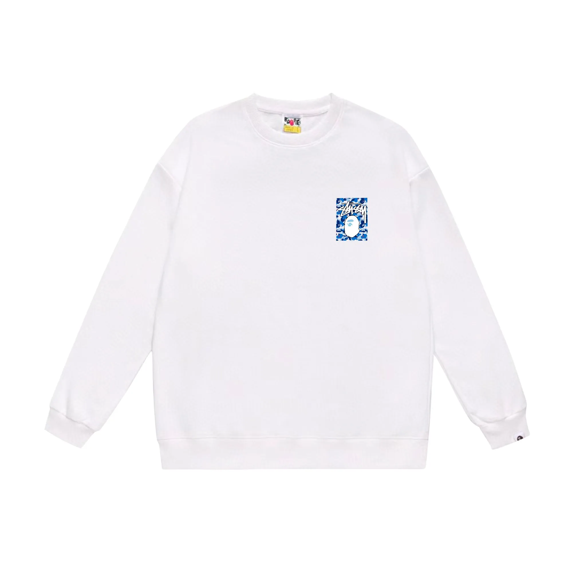 P150 model number SC503# terry 75 plus velvet 80 (top version) BAPE×STUSSY co-branded Stussy letter round neck sweatshirt Made of 350g large terry (drop shoulder large version) fabric, soft and non-pilling, imported environmentally friendly printing glue, bright and three-dimensional pattern, quality 💥Same style for men and women, the upper body is trendy Color: black, blue and white, white, blue and white, gray, blue and white, black, blue and black, white, blue and black, gray, blue and black Size: S M L XL XXL