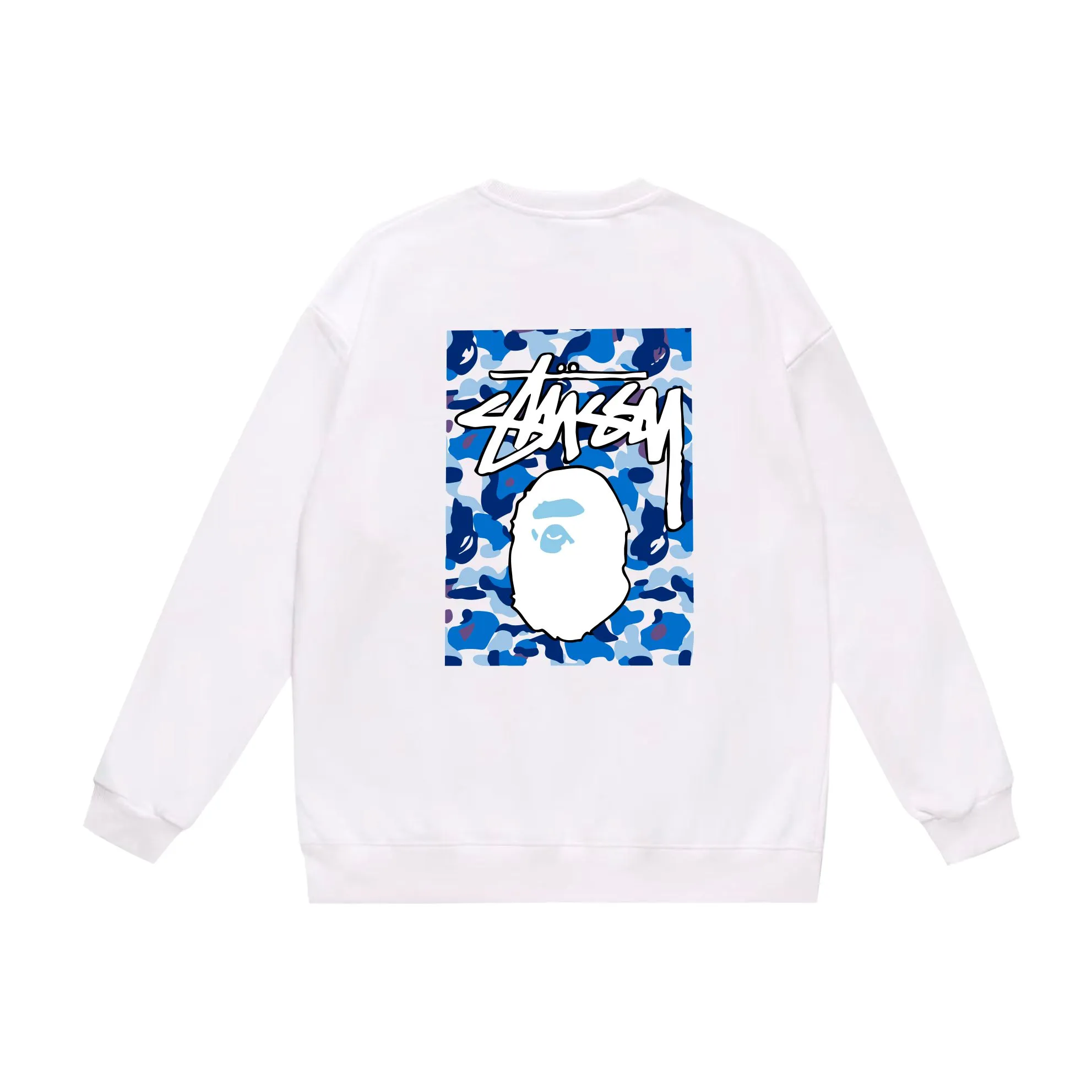 P150 model number SC503# terry 75 plus velvet 80 (top version) BAPE×STUSSY co-branded Stussy letter round neck sweatshirt Made of 350g large terry (drop shoulder large version) fabric, soft and non-pilling, imported environmentally friendly printing glue, bright and three-dimensional pattern, quality 💥Same style for men and women, the upper body is trendy Color: black, blue and white, white, blue and white, gray, blue and white, black, blue and black, white, blue and black, gray, blue and black Size: S M L XL XXL