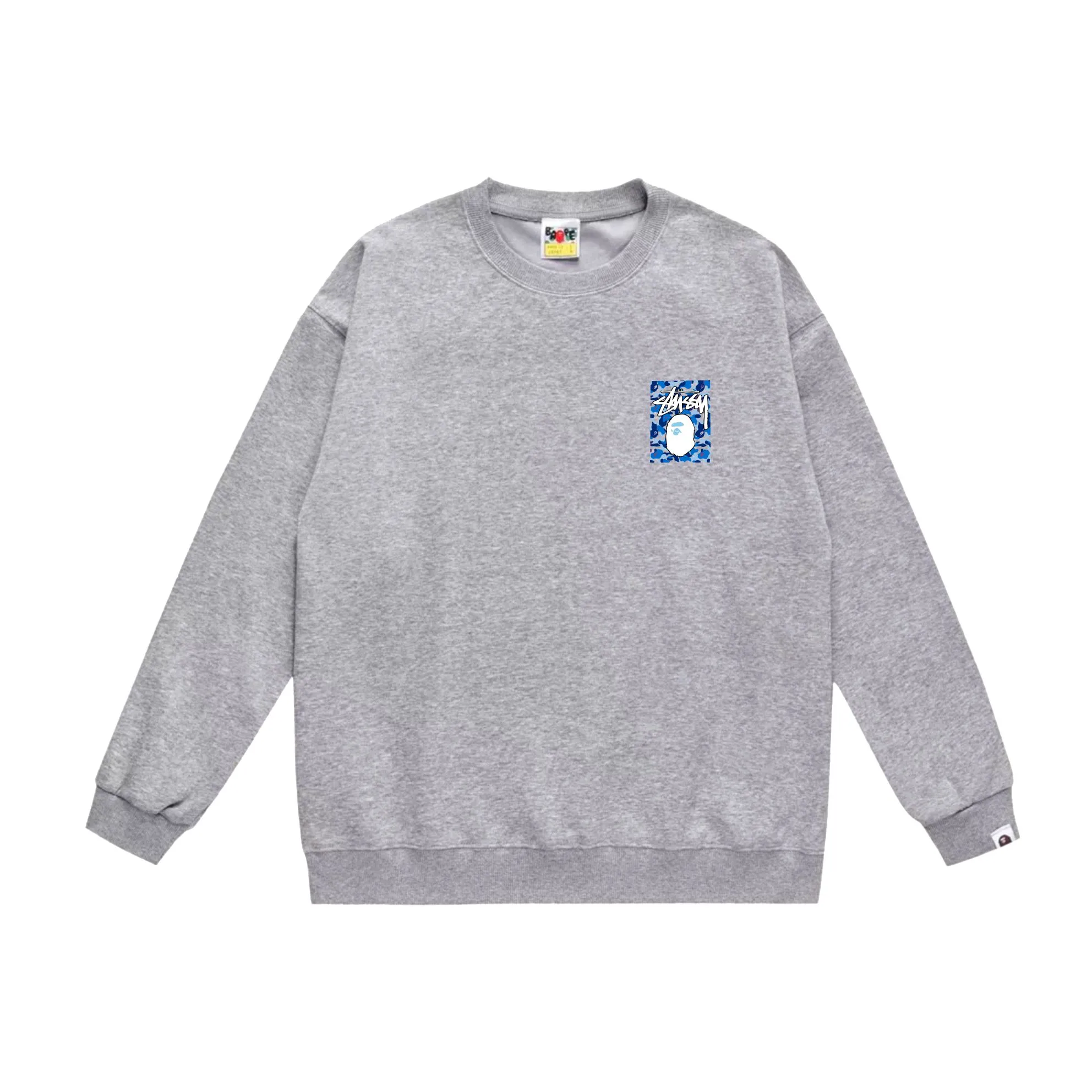 P150 model number SC503# terry 75 plus velvet 80 (top version) BAPE×STUSSY co-branded Stussy letter round neck sweatshirt Made of 350g large terry (drop shoulder large version) fabric, soft and non-pilling, imported environmentally friendly printing glue, bright and three-dimensional pattern, quality 💥Same style for men and women, the upper body is trendy Color: black, blue and white, white, blue and white, gray, blue and white, black, blue and black, white, blue and black, gray, blue and black Size: S M L XL XXL