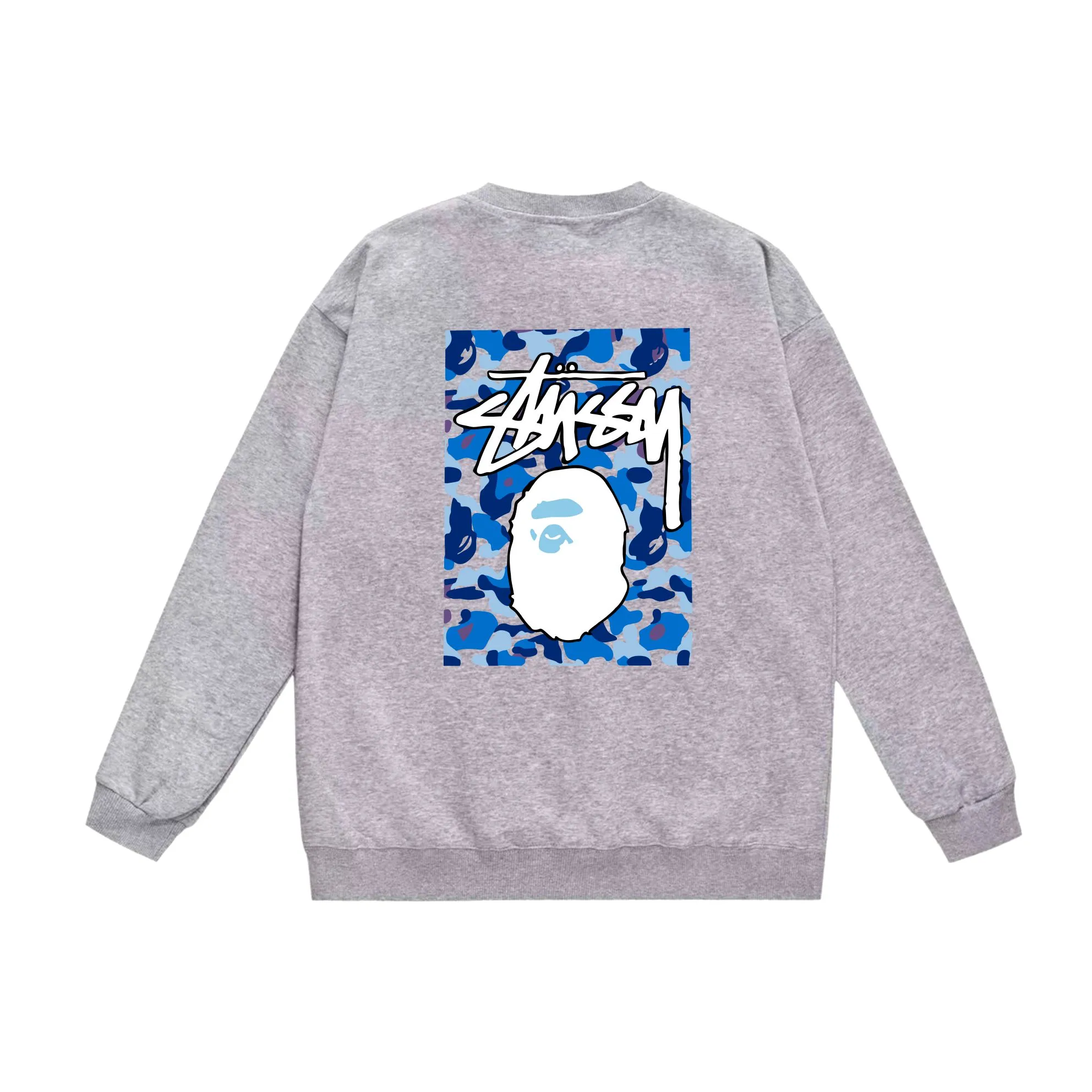 P150 model number SC503# terry 75 plus velvet 80 (top version) BAPE×STUSSY co-branded Stussy letter round neck sweatshirt Made of 350g large terry (drop shoulder large version) fabric, soft and non-pilling, imported environmentally friendly printing glue, bright and three-dimensional pattern, quality 💥Same style for men and women, the upper body is trendy Color: black, blue and white, white, blue and white, gray, blue and white, black, blue and black, white, blue and black, gray, blue and black Size: S M L XL XXL