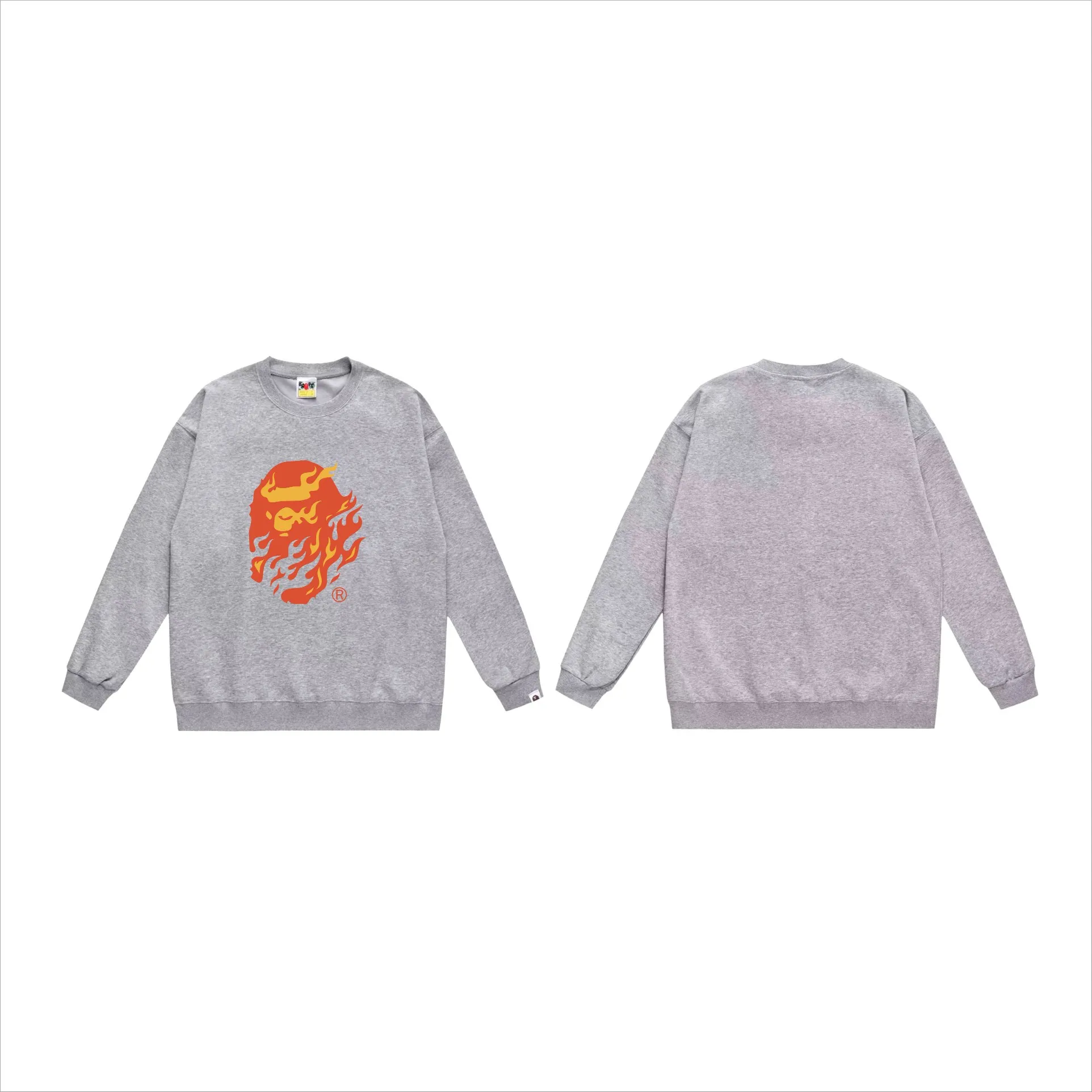 P150 model number SC528# terry 75 plus velvet 80 (top version) BAPE SS24 flame ape head print pattern round neck sweatshirt Made of 350g large terry (drop shoulder large version) fabric, soft and non-pilling, imported environmentally friendly printing glue, bright and three-dimensional pattern, quality 💥Same style for men and women, the upper body is fashionable Color: black white gray Size: S M L XL XXL