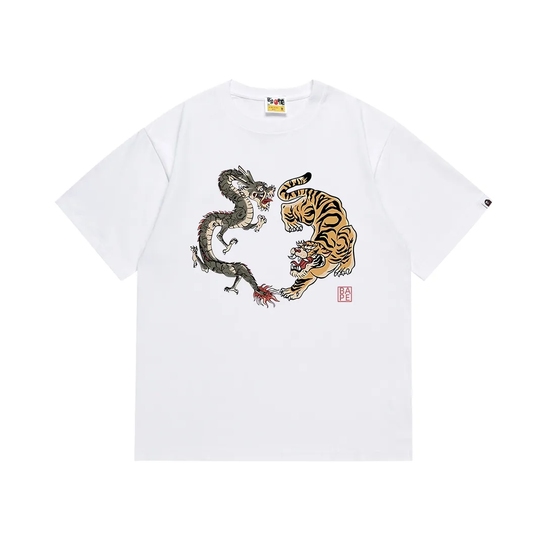 SC098#p110💰 (Top version) BAPE Japanese dragon and tiger printed short-sleeved T-shirt Made of 260 grams of high-quality high-weave pure cotton fabric, double yarn combed, soft texture and no pilling Imported environmentally friendly printing glue, bright and three-dimensional pattern, quality 💥Same style for men and women, the upper body is fashionable Color: black white Size: S M L XL XXL