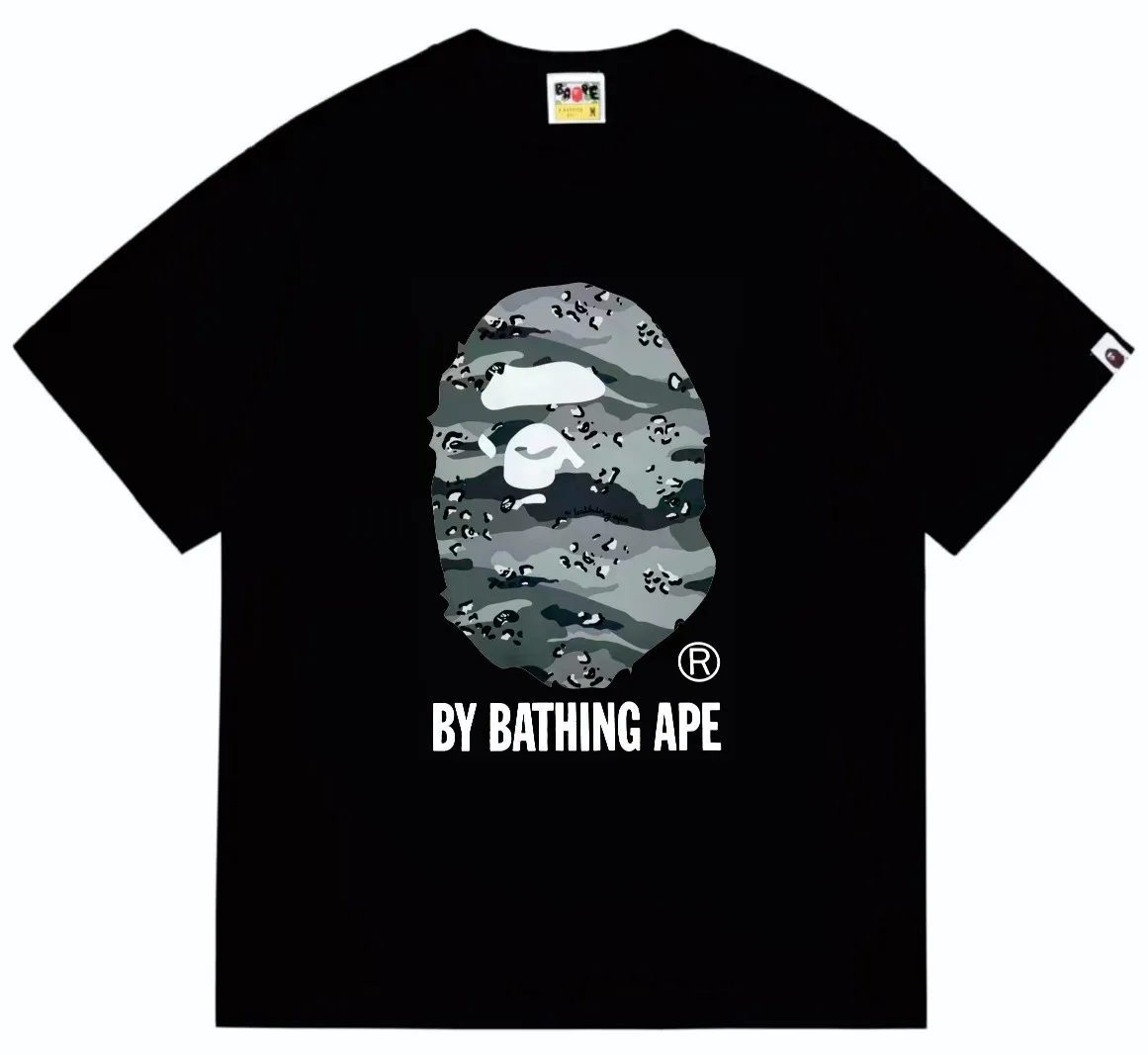 SC242#p110💰 (Top version) BAPE desert ape head letter printed short-sleeved T-shirt Made of 260 grams of high-quality high-weave pure cotton fabric, double yarn combed, soft texture and no pilling Imported environmentally friendly printing glue, bright and three-dimensional pattern, quality 💥Same style for men and women, the upper body is trendy Color: black and yellow, white and yellow, black and gray, white and gray Size: S M L XL XXL