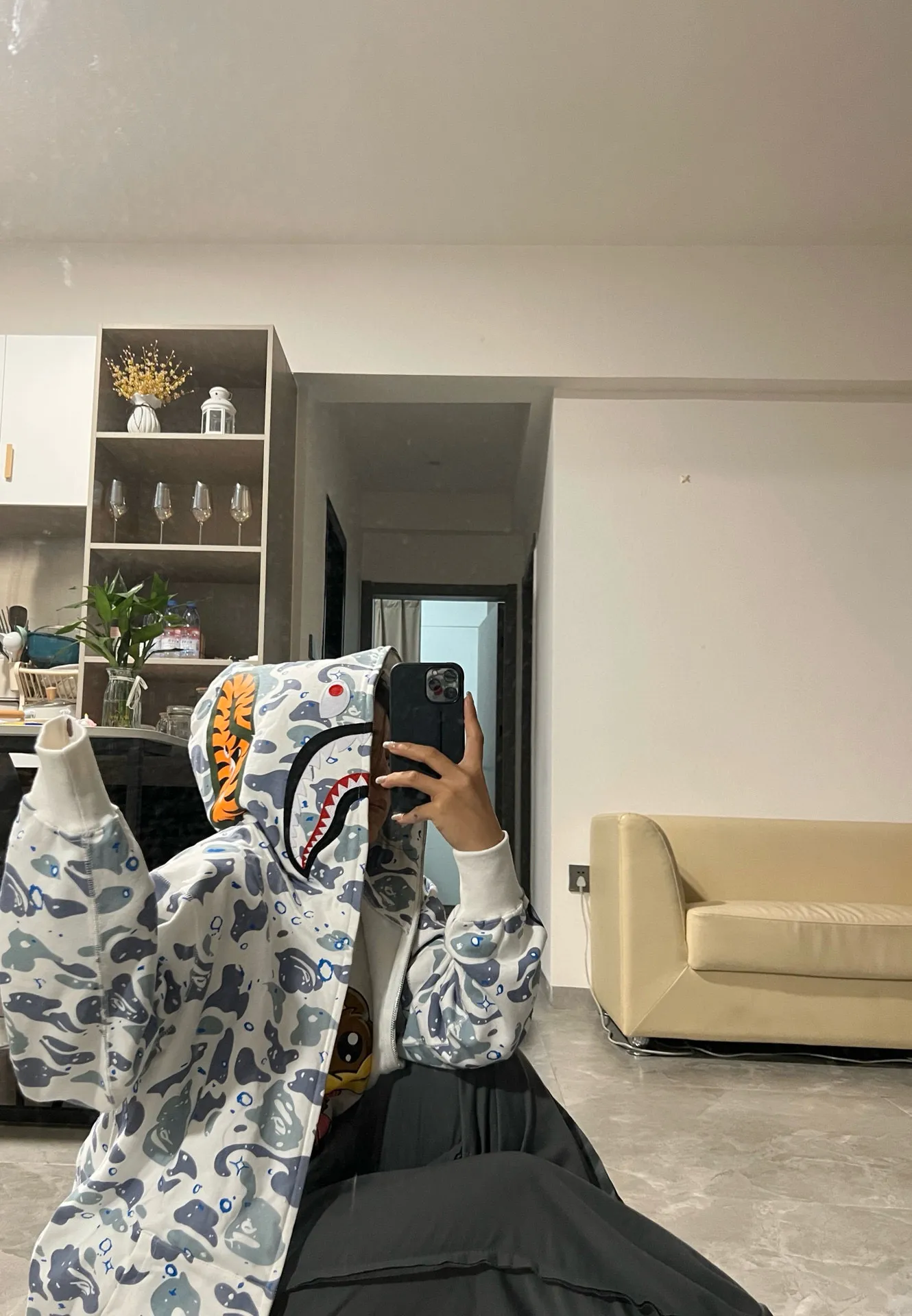 💰400 BAPE SPACE CAMO SHARK HOODIE starry sky camouflage shark zipper hooded sweatshirt top-quality fabric 1:1 high-end replica couple model: S-XXL [starry sky black star blank]