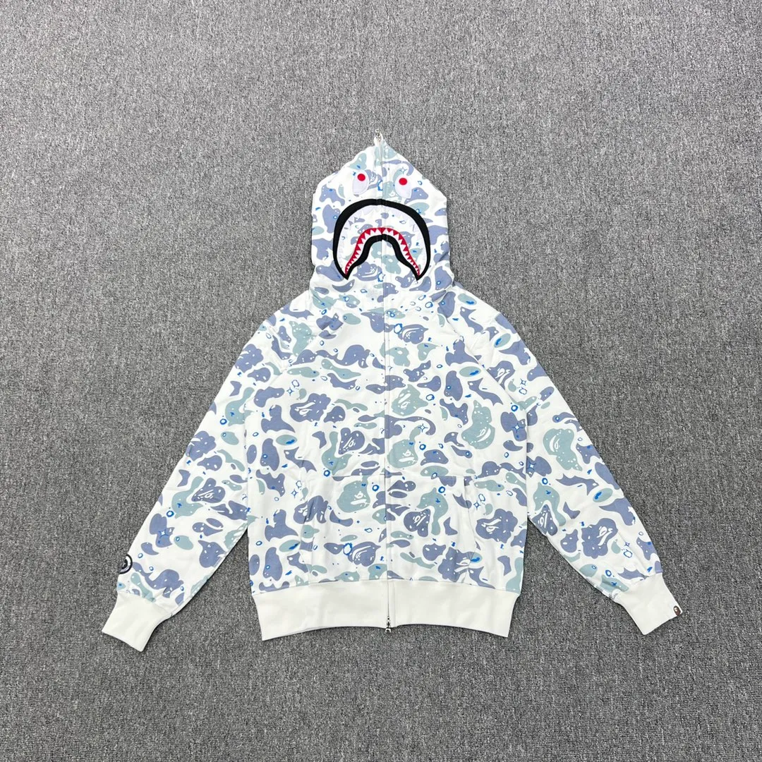 💰400 BAPE SPACE CAMO SHARK HOODIE starry sky camouflage shark zipper hooded sweatshirt top-quality fabric 1:1 high-end replica couple model: S-XXL [starry sky black star blank]