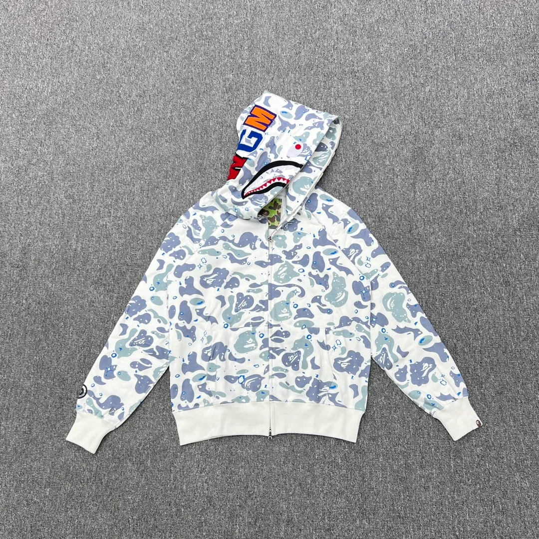 💰400 BAPE SPACE CAMO SHARK HOODIE starry sky camouflage shark zipper hooded sweatshirt top-quality fabric 1:1 high-end replica couple model: S-XXL [starry sky black star blank]