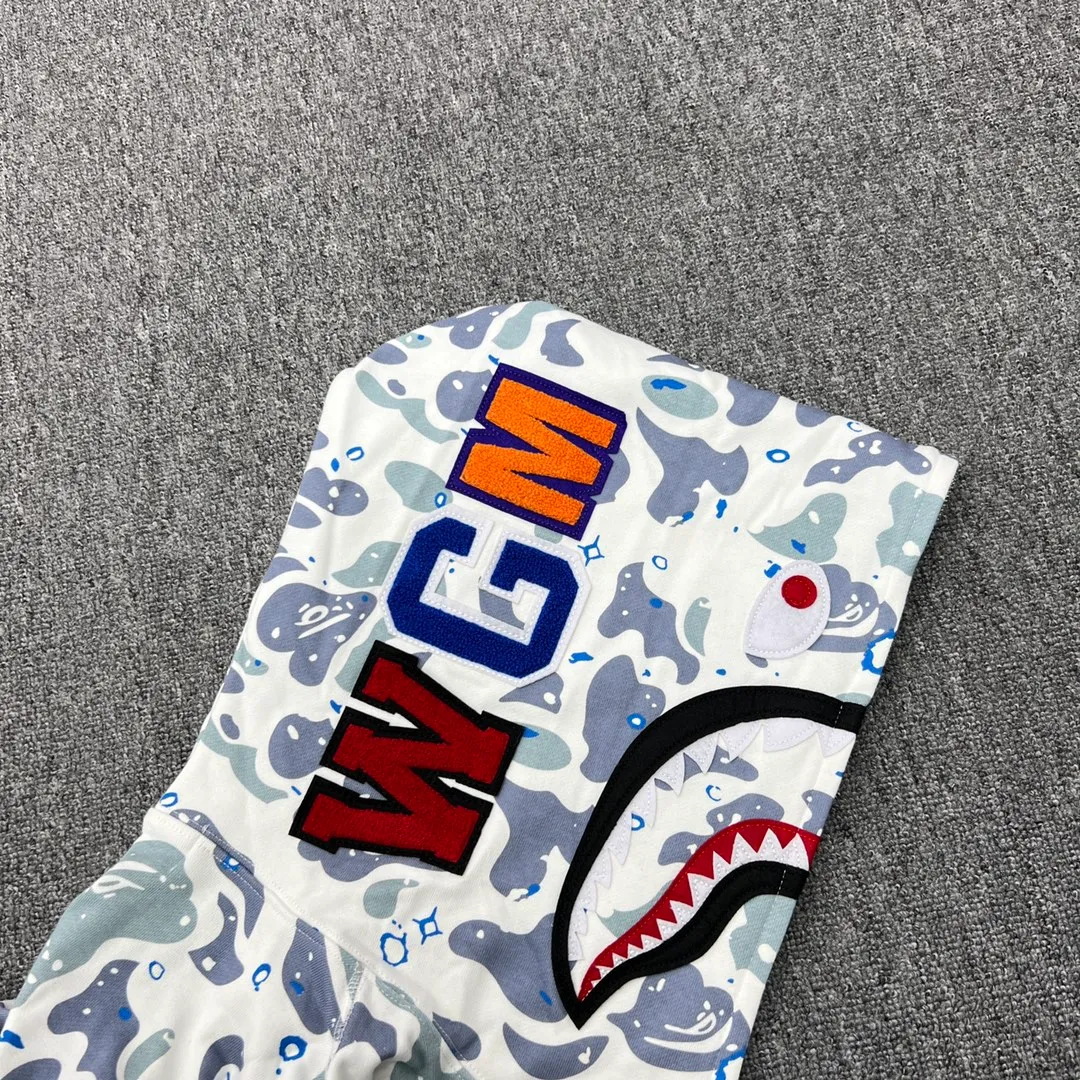💰400 BAPE SPACE CAMO SHARK HOODIE starry sky camouflage shark zipper hooded sweatshirt top-quality fabric 1:1 high-end replica couple model: S-XXL [starry sky black star blank]