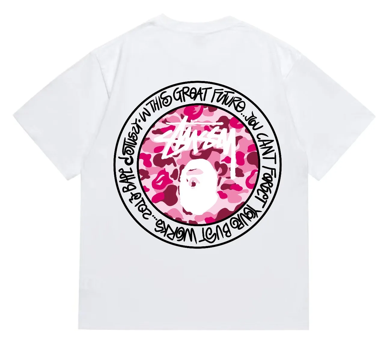 SC216#p110💰 (Top version) BAPE×Stussy co-branded Stussy letter ape print T-shirt Made of 260 grams of high-quality high-weave pure cotton fabric, double yarn combed, soft texture without pilling, imported environmentally friendly printing glue, bright and three-dimensional pattern, quality 💥Same style for men and women, the upper body is fashionable Color: black and white print, gray and white print, pink and white print, red and white print, white and black print, gray and black print, red and black print Pink and black print Size: S M L XL XXL