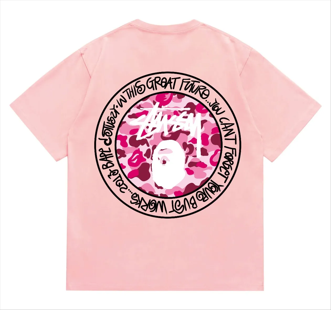 SC216#p110💰 (Top version) BAPE×Stussy co-branded Stussy letter ape print T-shirt Made of 260 grams of high-quality high-weave pure cotton fabric, double yarn combed, soft texture without pilling, imported environmentally friendly printing glue, bright and three-dimensional pattern, quality 💥Same style for men and women, the upper body is fashionable Color: black and white print, gray and white print, pink and white print, red and white print, white and black print, gray and black print, red and black print Pink and black print Size: S M L XL XXL