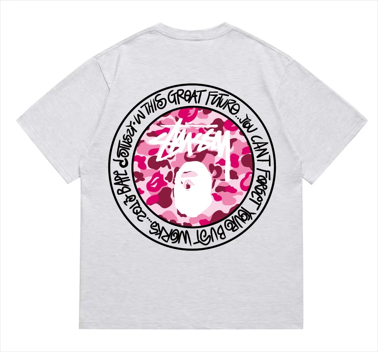 SC216#p110💰 (Top version) BAPE×Stussy co-branded Stussy letter ape print T-shirt Made of 260 grams of high-quality high-weave pure cotton fabric, double yarn combed, soft texture without pilling, imported environmentally friendly printing glue, bright and three-dimensional pattern, quality 💥Same style for men and women, the upper body is fashionable Color: black and white print, gray and white print, pink and white print, red and white print, white and black print, gray and black print, red and black print Pink and black print Size: S M L XL XXL