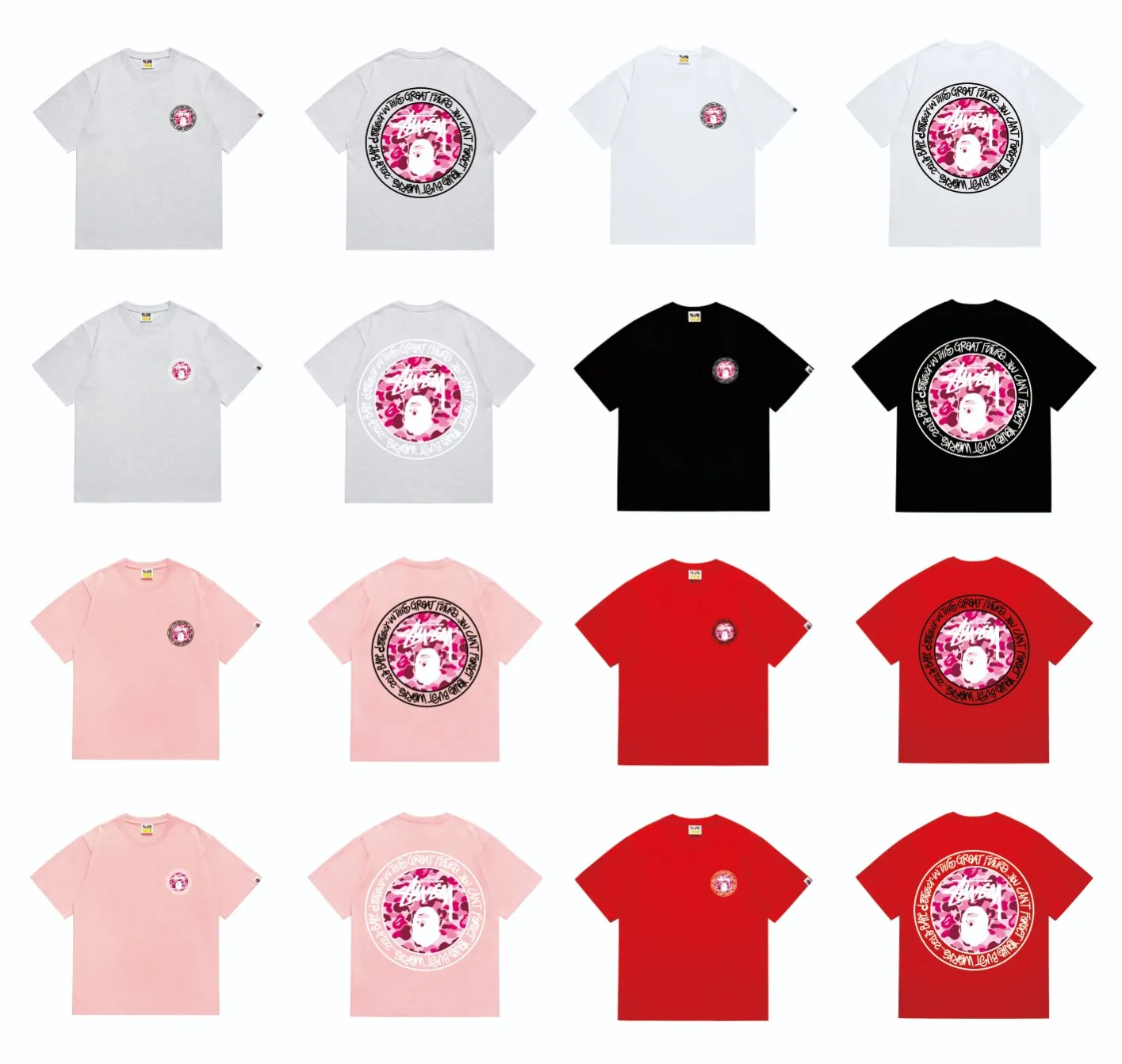 SC216#p110💰 (Top version) BAPE×Stussy co-branded Stussy letter ape print T-shirt Made of 260 grams of high-quality high-weave pure cotton fabric, double yarn combed, soft texture without pilling, imported environmentally friendly printing glue, bright and three-dimensional pattern, quality 💥Same style for men and women, the upper body is fashionable Color: black and white print, gray and white print, pink and white print, red and white print, white and black print, gray and black print, red and black print Pink and black print Size: S M L XL XXL