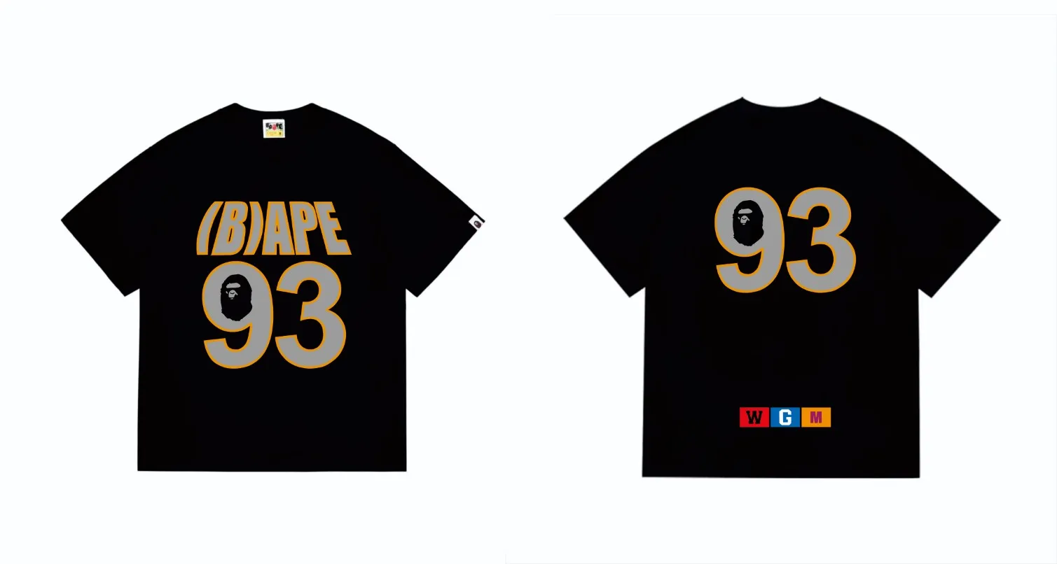 SC230#p110💰 (top version) BAPE ape-man head WGM alphanumeric printed round neck T-shirt Made of 260 grams of high-quality high-weave pure cotton fabric, double yarn combed, soft and non-pilling texture, imported environmentally friendly printing glue, bright and three-dimensional pattern, quality 💥Same style for men and women. The upper body is trendy. Color: black white Size: S M L XL XXL