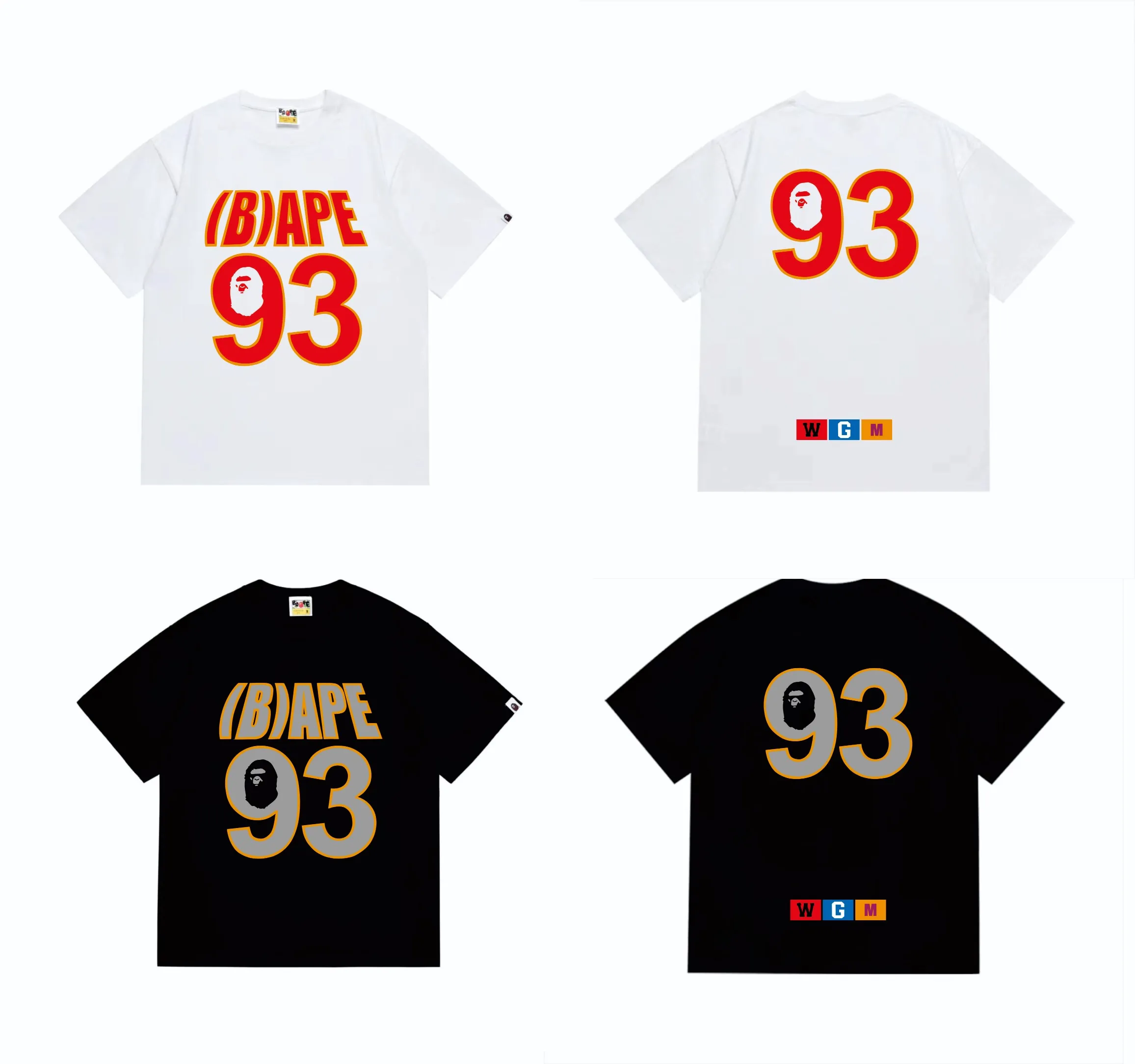 SC230#p110💰 (top version) BAPE ape-man head WGM alphanumeric printed round neck T-shirt Made of 260 grams of high-quality high-weave pure cotton fabric, double yarn combed, soft and non-pilling texture, imported environmentally friendly printing glue, bright and three-dimensional pattern, quality 💥Same style for men and women. The upper body is trendy. Color: black white Size: S M L XL XXL