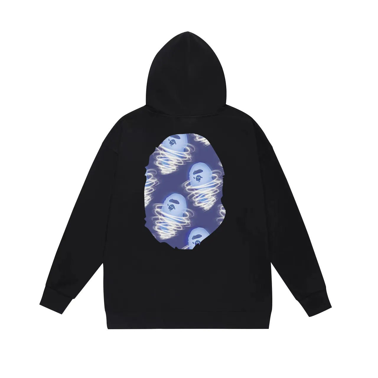 P160 model number SC761# terry 80 plus velvet 180💰 (top version) BAPE ape blue storm printed hooded sweatshirt Made of 380g large terry (drop shoulder large version) fabric, soft and non-pilling, imported environmentally friendly printing glue, bright and three-dimensional pattern, quality 💥Same style for men and women, the upper body is fashionable Color: black white gray Size: S M L XL XXL