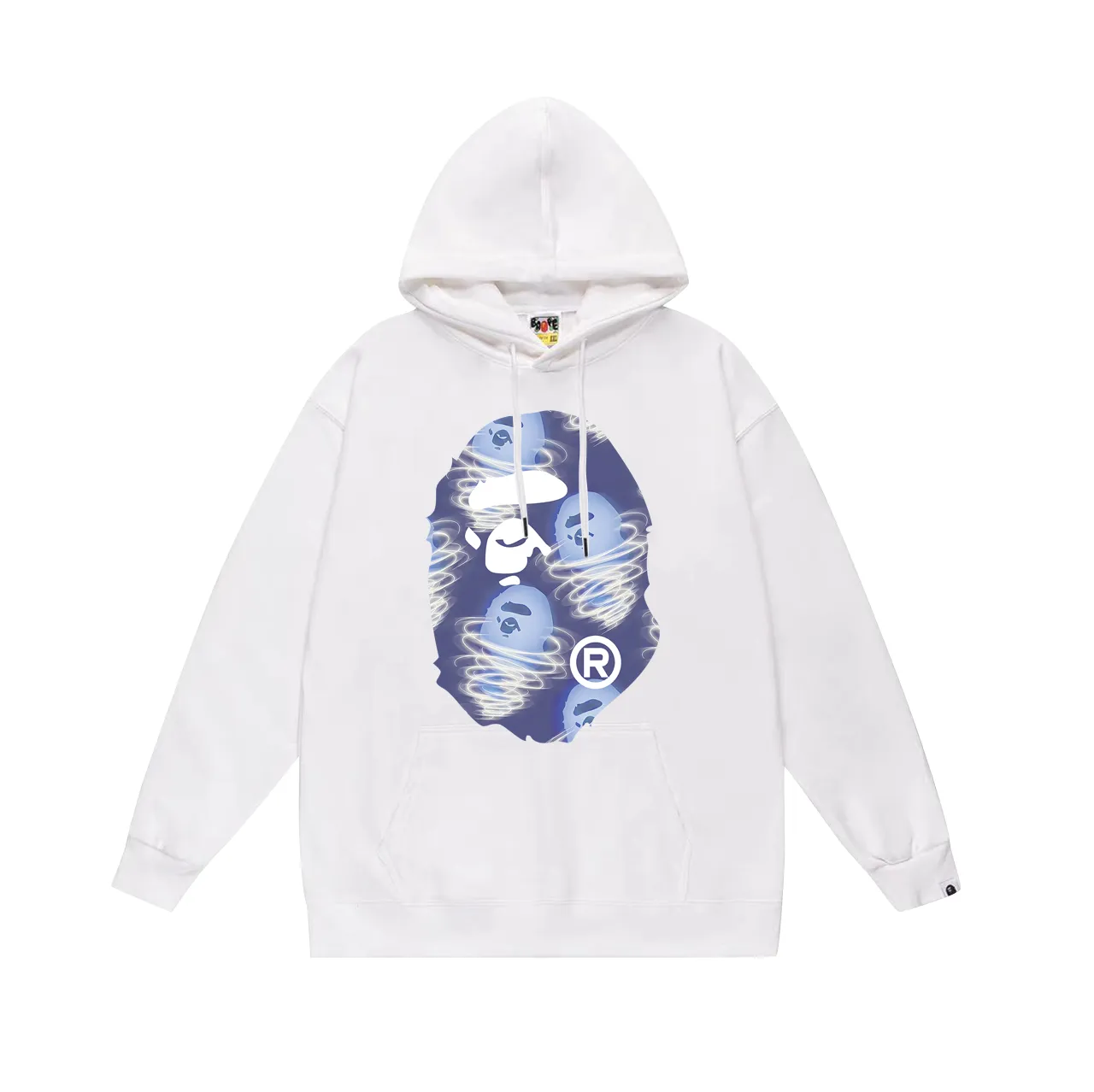P160 model number SC761# terry 80 plus velvet 180💰 (top version) BAPE ape blue storm printed hooded sweatshirt Made of 380g large terry (drop shoulder large version) fabric, soft and non-pilling, imported environmentally friendly printing glue, bright and three-dimensional pattern, quality 💥Same style for men and women, the upper body is fashionable Color: black white gray Size: S M L XL XXL