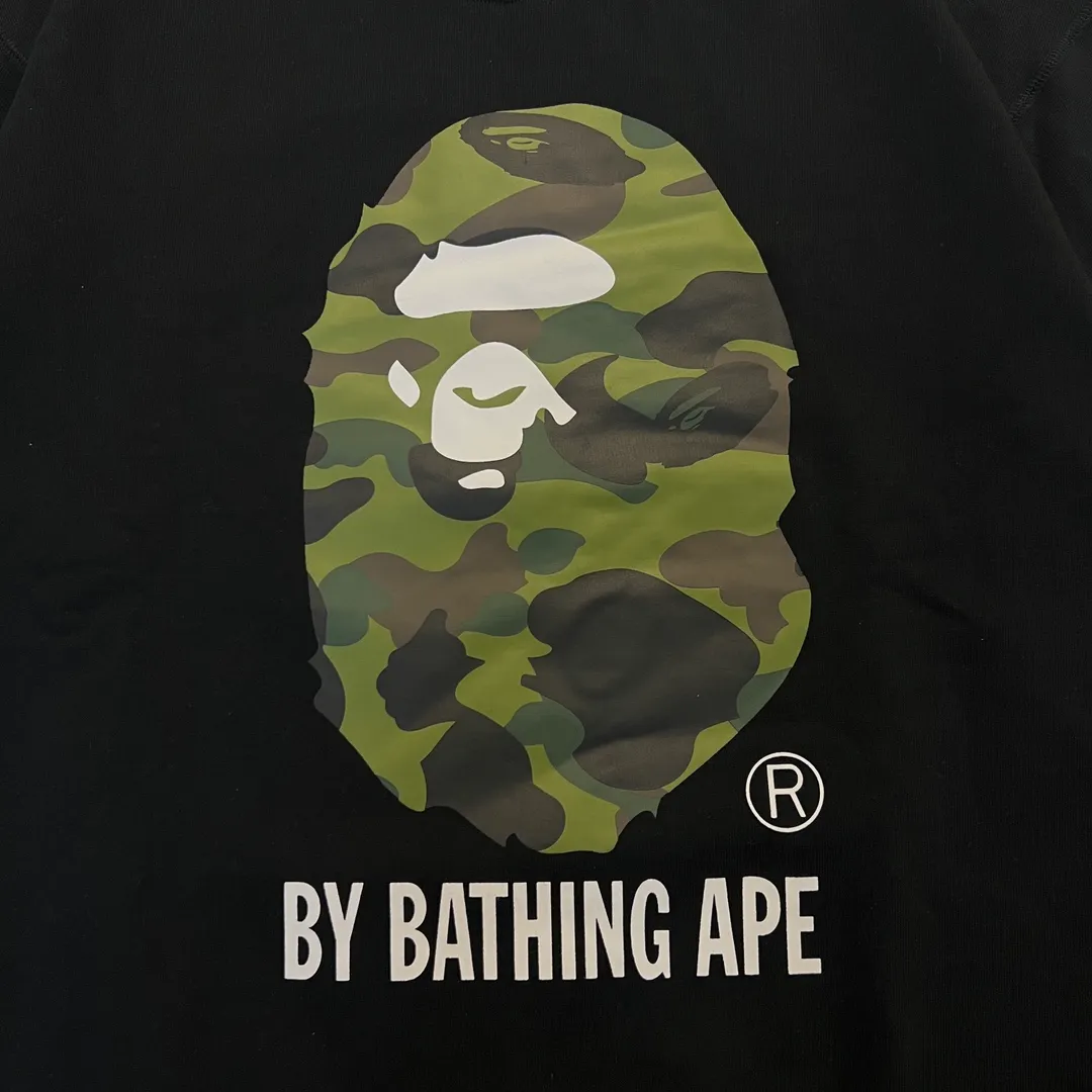 💰250 BAPE camouflage ape head letter print round neck sweatshirt Customized fabric high quality 420g pure cotton weight Couple model: S-XXL [black gray]