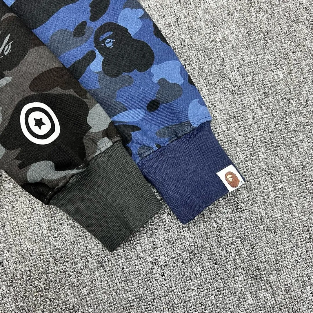 💰420 Bape City Camo Half SharkFull Zip Hoodie Shark stitching zipper hooded sweatshirt Heavy double zipper Customized fabric high quality Couple style: S—XXL [Blue Gray Purple Red]