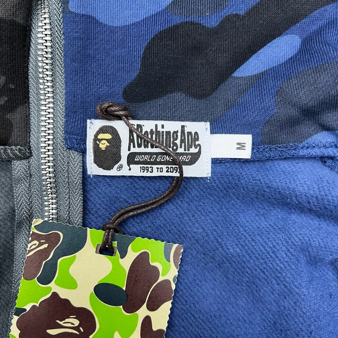 💰420 Bape City Camo Half SharkFull Zip Hoodie Shark stitching zipper hooded sweatshirt Heavy double zipper Customized fabric high quality Couple style: S—XXL [Blue Gray Purple Red]