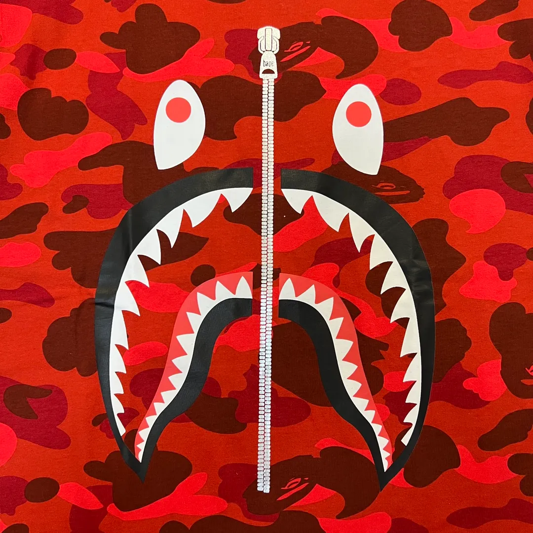 💰140 BAPE shark camouflage WGM classic reproduction ZP version 255g weight pure cotton all-over printed camouflage couple model: S-XXL [green yellow red purple blue]