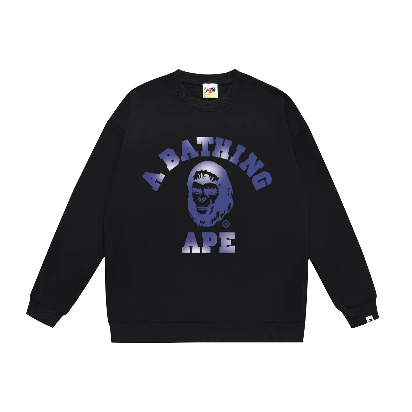 P150 model number SC487# terry 75 plus velvet 80 (top version) BAPE COLLEGE GRAPHIC TEE comic letter round neck sweatshirt Made of 350g large terry (drop shoulder large version) fabric, soft and non-pilling texture, imported environmentally friendly printing glue, bright and three-dimensional pattern, quality 💥Same style for men and women, the upper body is fashionable Color: black gold, white gold, gray gold, black blue, white blue, gray blue Size: S M L XL XXL