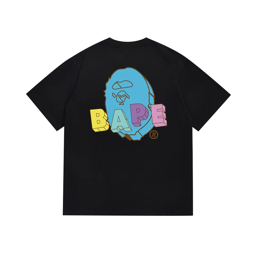 SC087#p110💰 (top version) BAPE color ape head popsicle letter printed short-sleeved T-shirt Made of 260 grams of high-quality high-weave pure cotton fabric, double yarn combed, soft texture and no pilling Imported environmentally friendly printing glue, bright and three-dimensional pattern, quality 💥Same style for men and women, the upper body is fashionable Color: black white Size: S M L XL XXL