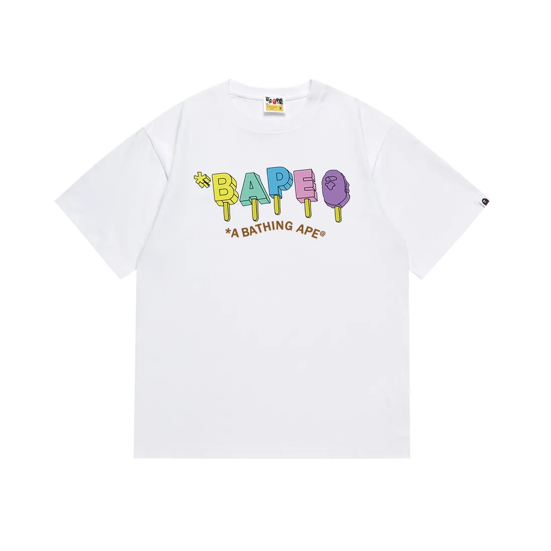 SC087#p110💰 (top version) BAPE color ape head popsicle letter printed short-sleeved T-shirt Made of 260 grams of high-quality high-weave pure cotton fabric, double yarn combed, soft texture and no pilling Imported environmentally friendly printing glue, bright and three-dimensional pattern, quality 💥Same style for men and women, the upper body is fashionable Color: black white Size: S M L XL XXL