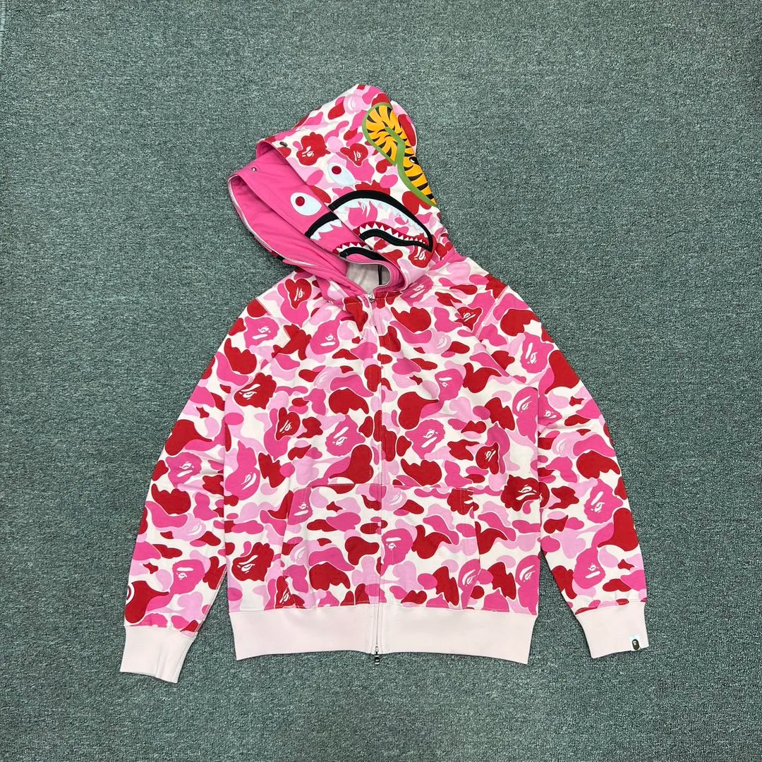 💰440 Bape Abc Double Hat Large Flower Camouflage Shark Customized fabric 1:1 Fine workmanship High version Couple model: S—XXL [Green Pink Blue]
