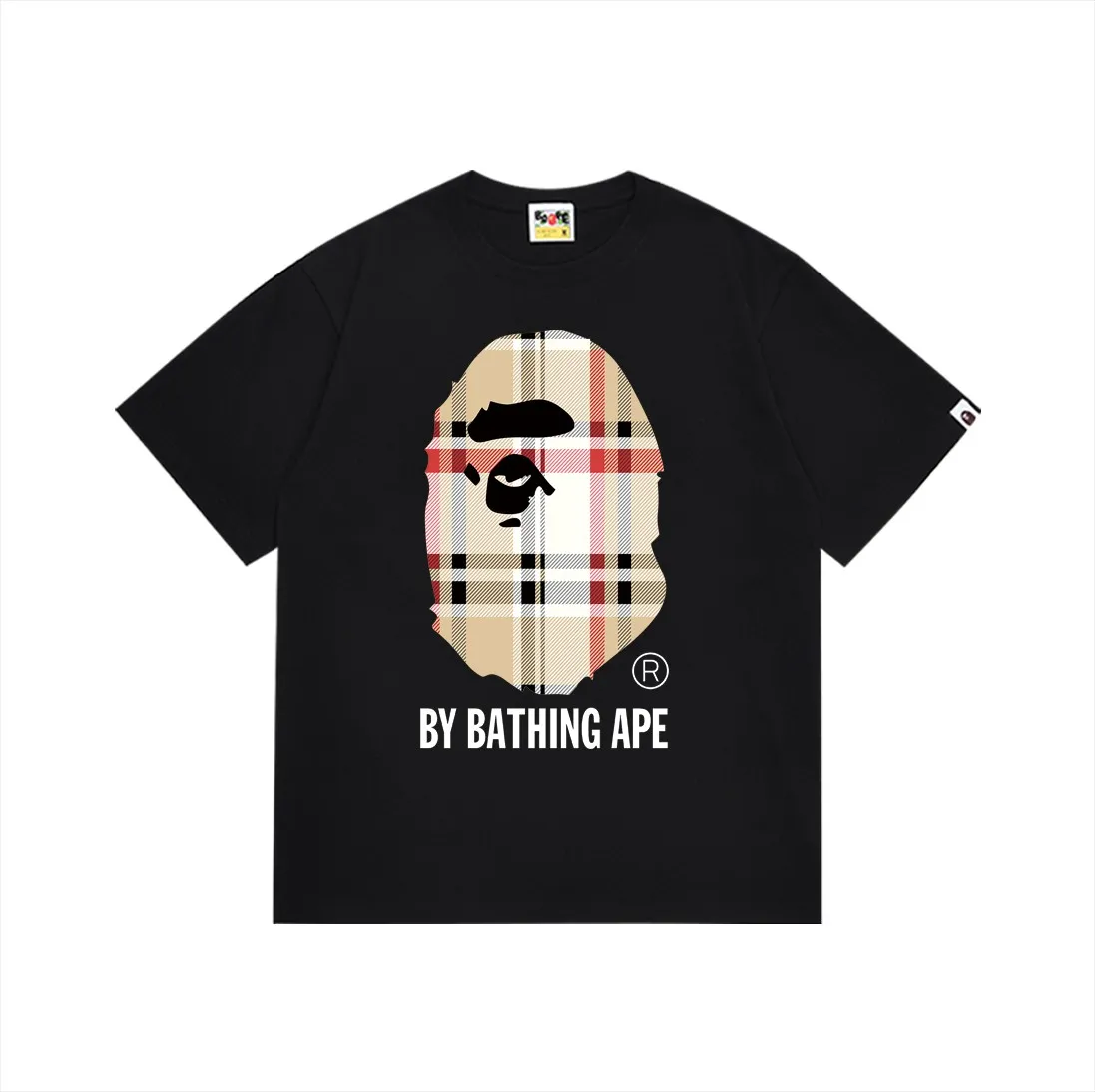 SC178#p110💰 (top version) BAPE plaid ape head letter printed short-sleeved T-shirt Made of 260 grams of high-quality high-woven pure cotton fabric, double yarn combed, soft texture and no pilling Imported environmentally friendly printing glue, bright and three-dimensional pattern, quality 💥Same style for men and women, the upper body is fashionable Color: black white Size: S M L XL XXL