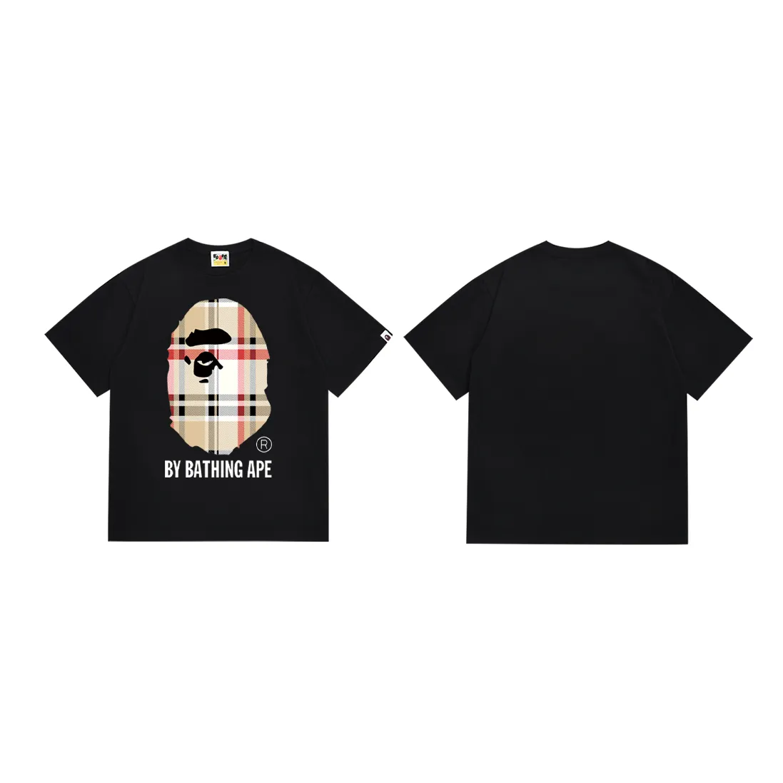 SC178#p110💰 (top version) BAPE plaid ape head letter printed short-sleeved T-shirt Made of 260 grams of high-quality high-woven pure cotton fabric, double yarn combed, soft texture and no pilling Imported environmentally friendly printing glue, bright and three-dimensional pattern, quality 💥Same style for men and women, the upper body is fashionable Color: black white Size: S M L XL XXL