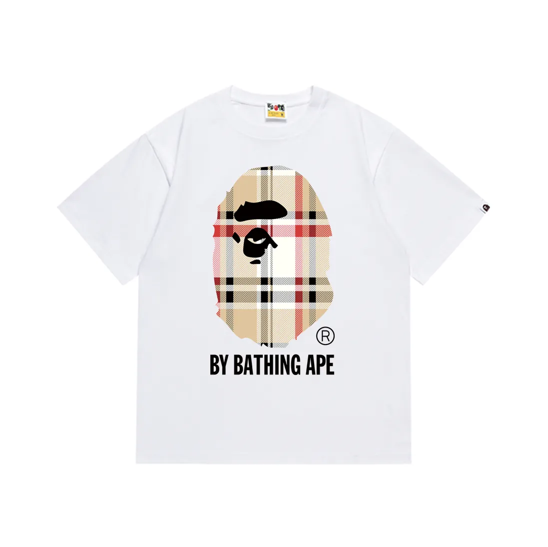 SC178#p110💰 (top version) BAPE plaid ape head letter printed short-sleeved T-shirt Made of 260 grams of high-quality high-woven pure cotton fabric, double yarn combed, soft texture and no pilling Imported environmentally friendly printing glue, bright and three-dimensional pattern, quality 💥Same style for men and women, the upper body is fashionable Color: black white Size: S M L XL XXL
