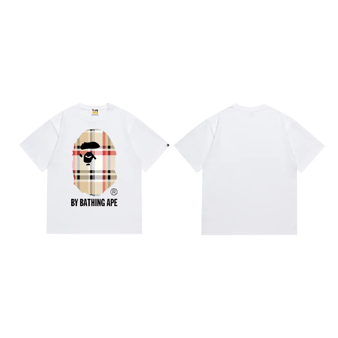 SC178#p110💰 (top version) BAPE plaid ape head letter printed short-sleeved T-shirt Made of 260 grams of high-quality high-woven pure cotton fabric, double yarn combed, soft texture and no pilling Imported environmentally friendly printing glue, bright and three-dimensional pattern, quality 💥Same style for men and women, the upper body is fashionable Color: black white Size: S M L XL XXL
