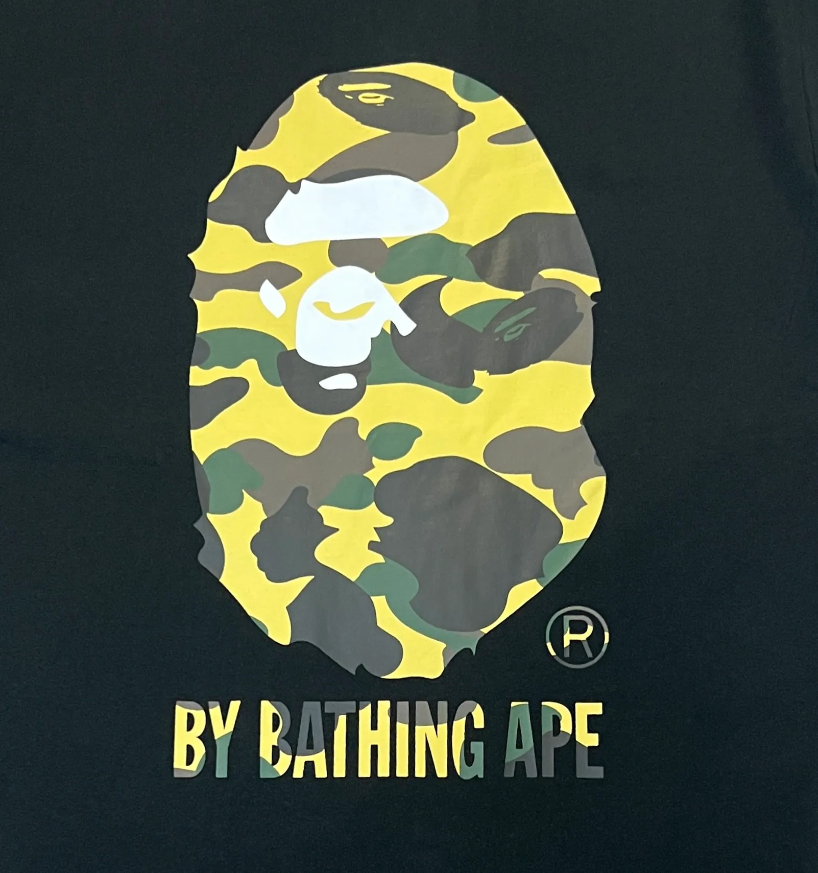 💰140 BAPE classic great ape print camouflage work ZP version 280g weight linen cotton fabric Couple style: S-XXL [black green white green black yellow white yellow]
