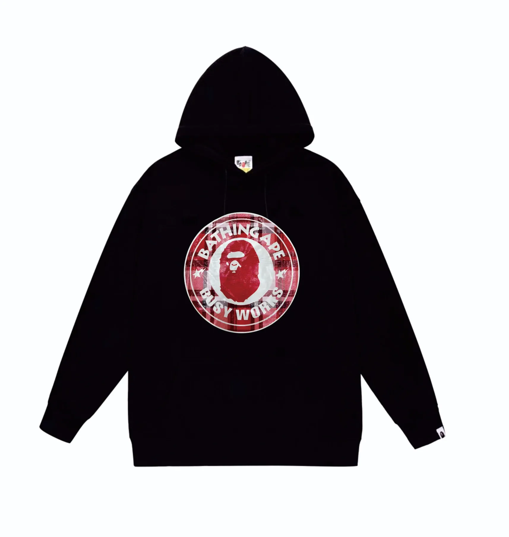 P160 model number SC847# terry 80 plus velvet 90 (top version) BAPE STA medallion plaid ape head print pattern hooded sweatshirt Made of 380 grams of large terry (drop shoulder large version) fabric, soft texture and no pilling Imported environmentally friendly printing glue The pattern is bright and three-dimensional Quality 💥Same style for men and women The upper body is trendy Color: black white gray Size: S M L XL XXL